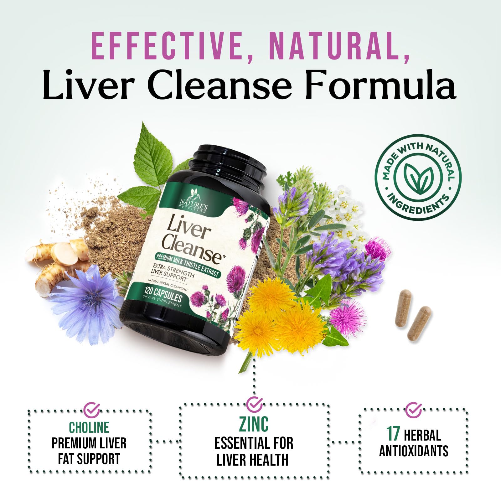 Liver Cleanse Detox & Repair Supplement - 1100mg Herbal Liver Complex - Milk Thistle with Silymarin, Dandelion, Artichoke Extract, Turmeric & Beetroot - Natural & Gentle Liver Support - 120 Capsules — Amazon image 6