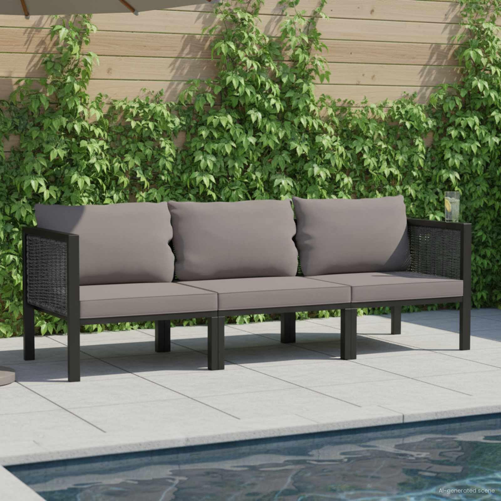 vidaXL Divano a 3 Posti con Cuscini Divanetto Imbottito da Esterni Salottino per Patio Mobili da Giardino Arredo per Esterni Antracite in Polyrattan
