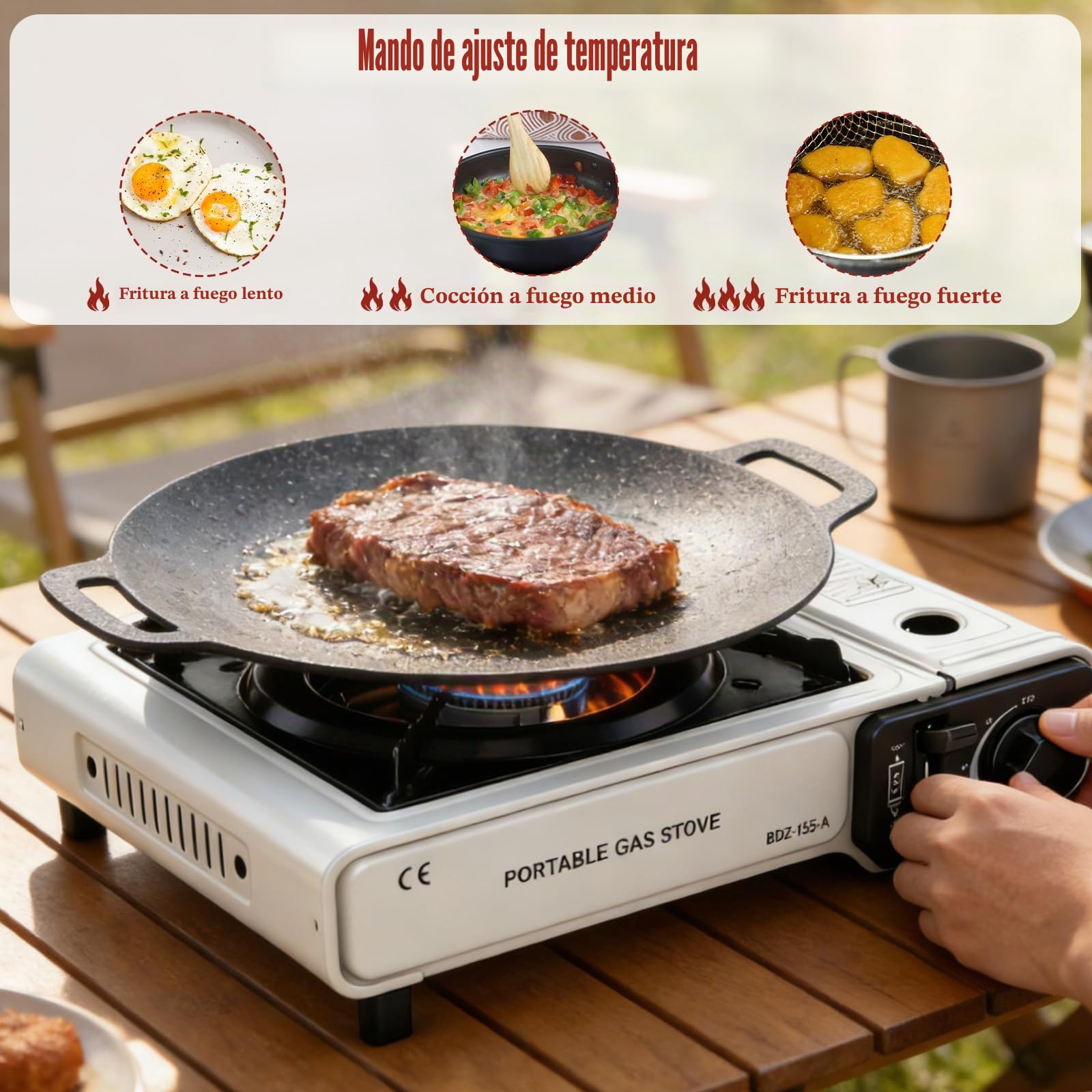 Camping Gas Portatil, Cocina de Gas Butano, Hornillo Camping Gas en Acero Inoxidable, Encendido Piezoeléctrico, Adecuado para Picnic, Camping, Exterior, Ideal para Emergencias, Blanco
