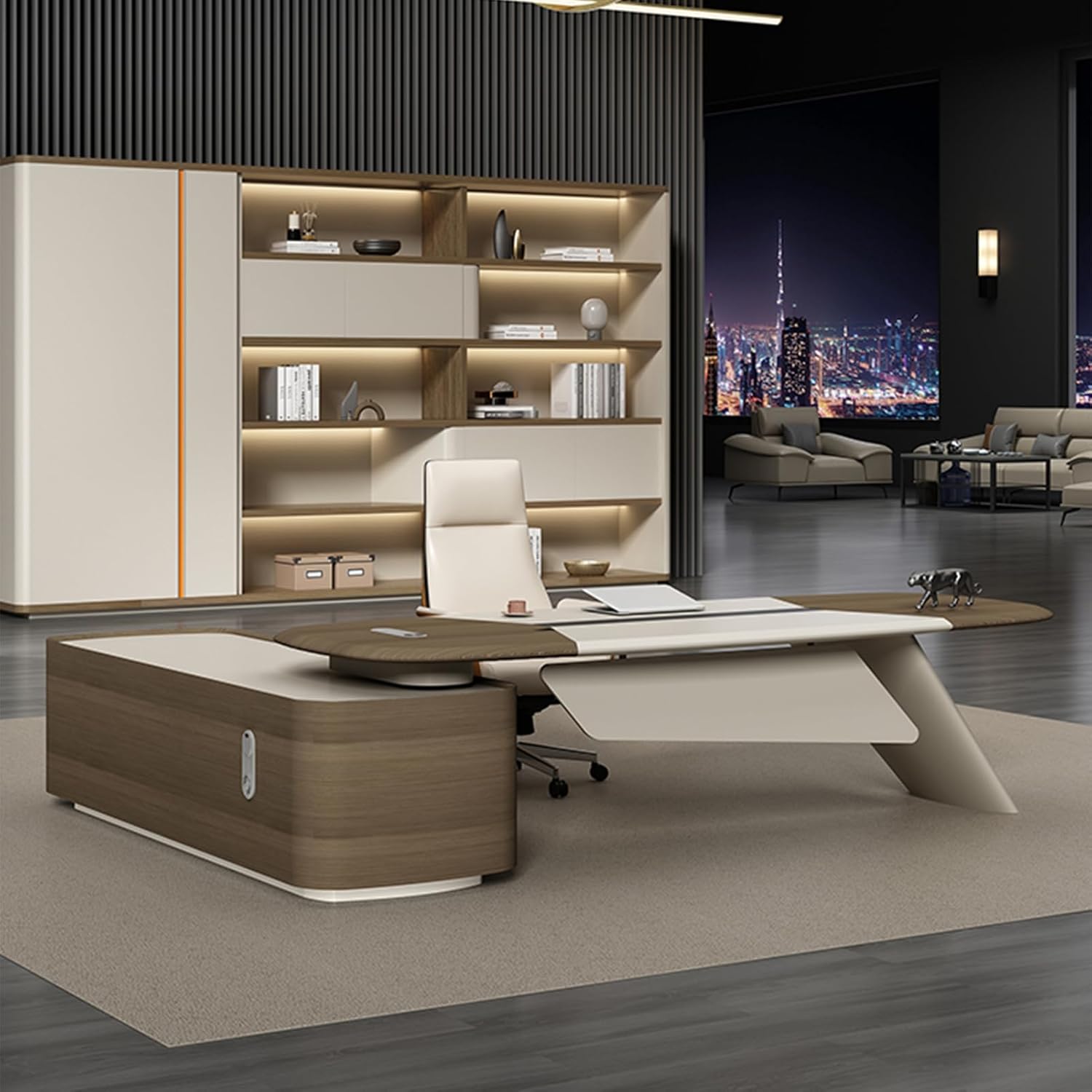 Large Minimalist Style L Shaped Computer Desk Executive Office Desk with Lateral Cabinet Study Writing Table Business Furniture Set for Home Office