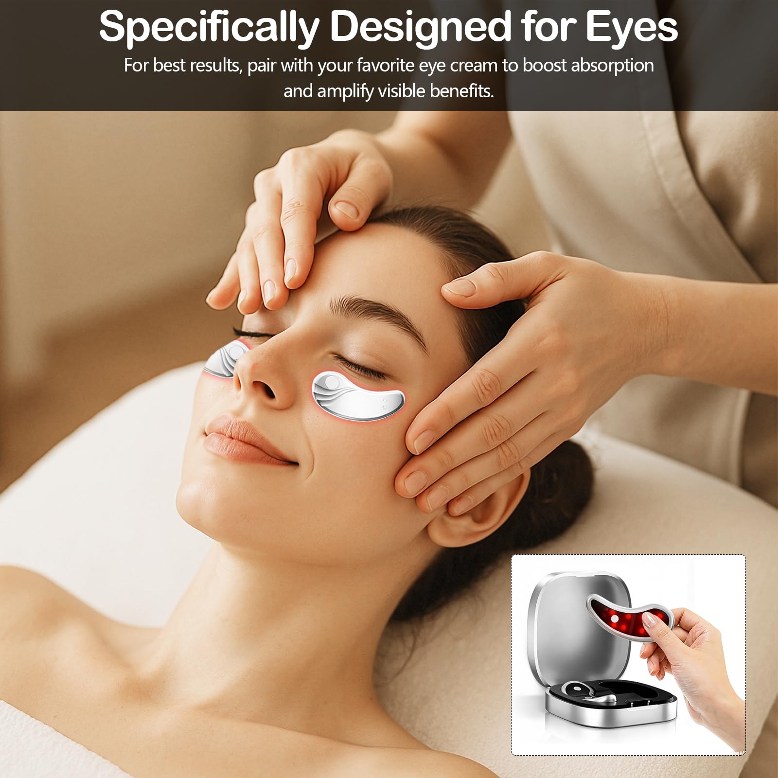 Tragbares Rotlicht Augenmassagegerät, Wiederaufladbar Augen Massagegerät, LED Unter Augen Patches gegen Augenringe, Schwellungen, Falten & Hautstraffung