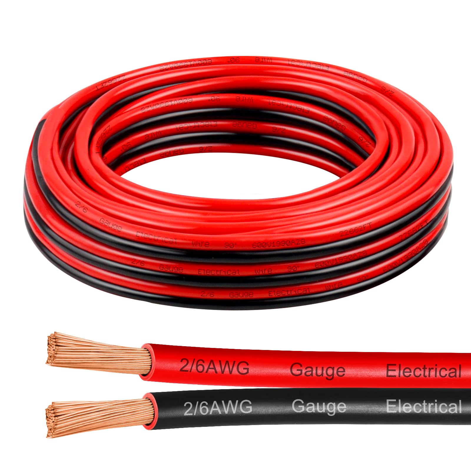 Cable de calibre 6 de 10 pies, alambre de cobre puro de 6/2 AWG, 2 conductores rojo y negro, cable trenzado de bajo voltaje para panel solar, automoción, audio automático, iluminación LED (6 AWG 10