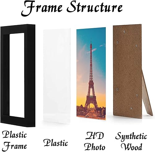Miniatura 2 de Juego de 5 portarretratos de 4 x 6 pulgadas, marcos de fotos negros de alta transparencia para galería de pared horizontal de escritorio vertical