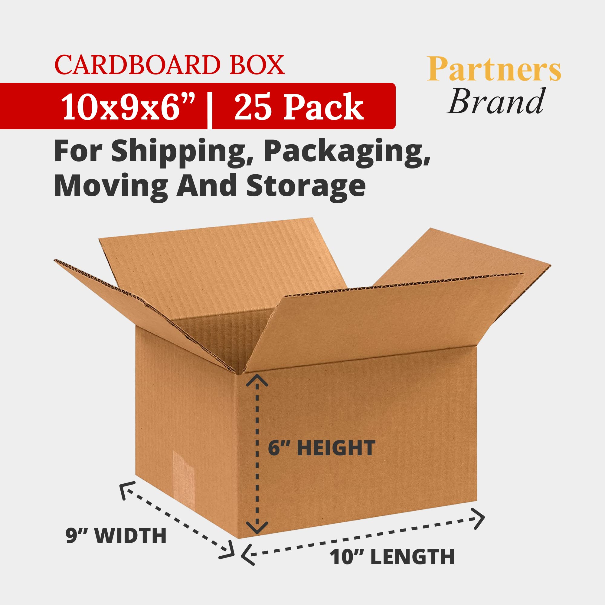 Partners Brand P1096 Cajas de cartón corrugado, 25 cm de largo x 22 cm de ancho x 15 cm de alto, Kraft (paquete de 25)