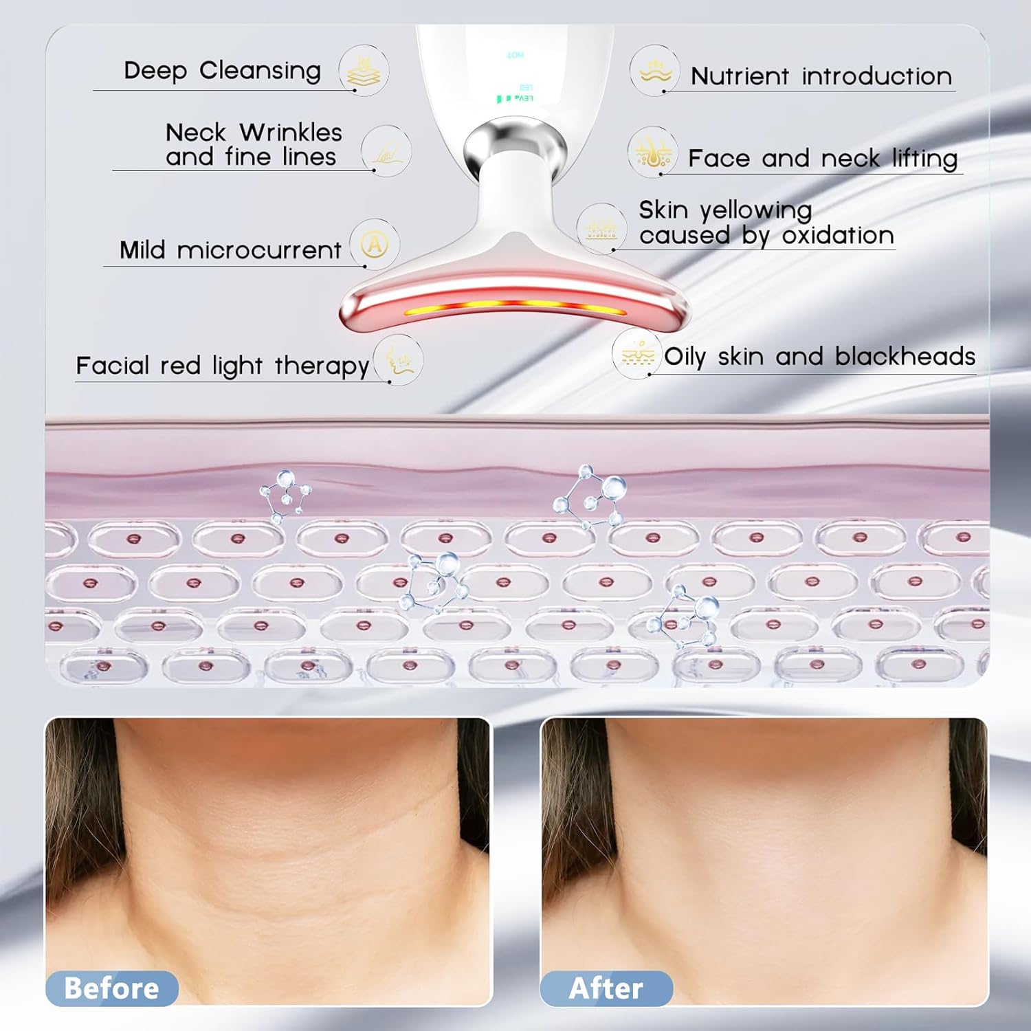 7 in 1 Face Massager Tool, Red Light Therapy for Face and Neck, Red Light Therapy Wand, Face Lift Device for Skin Care, White - Image 4