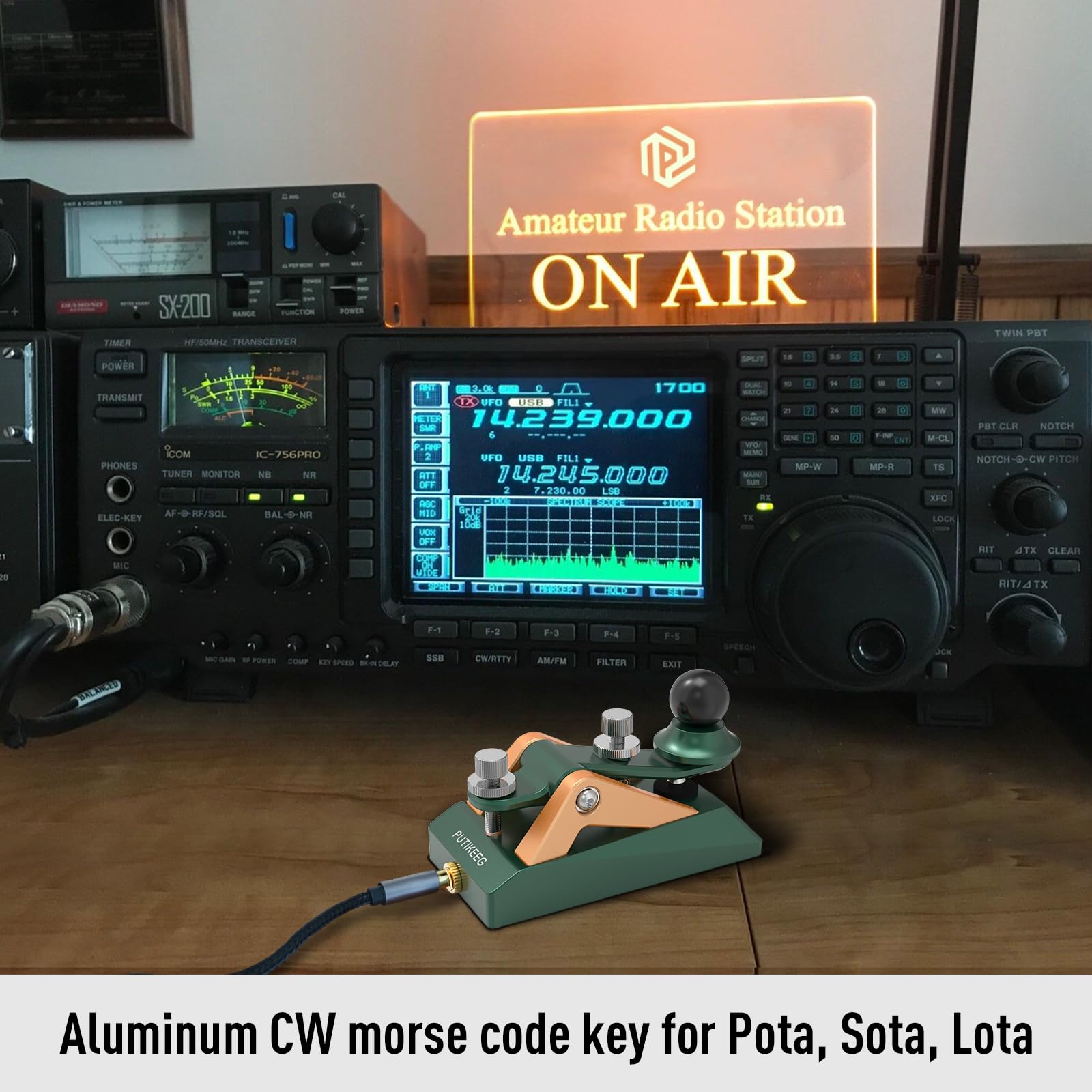 CW Morse Code Key - Chiave tascabile con codice Morse Telegraph Base in lega di alluminio grigia per radioamatoriali, tensione regolabile (verde-09B)