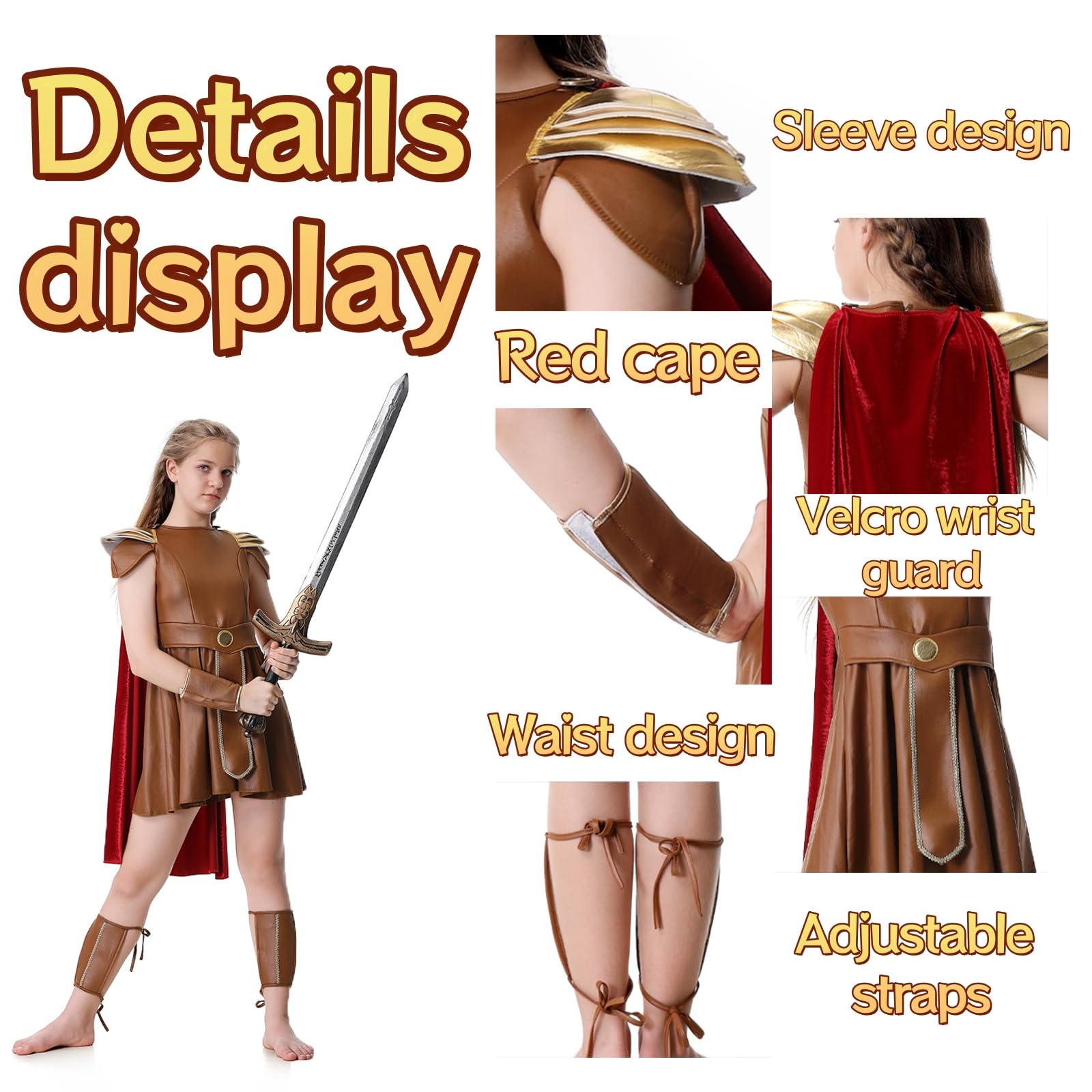 maxToonrain Girls Roman Soldier Costume Kids Warrior Gladiator Outfits for Viking Greek Historical Theme Role Playing Party - Image 4