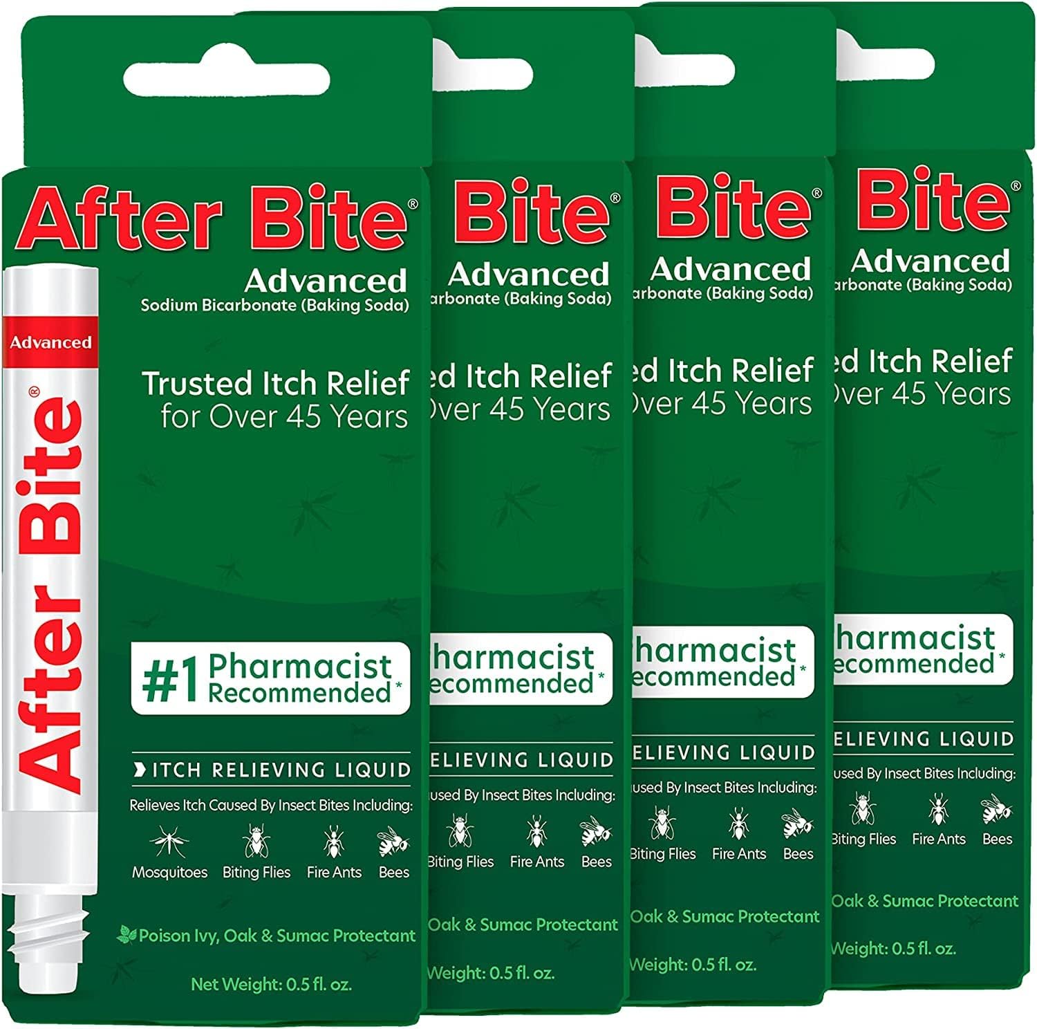 After Bite Advanced Formula - Itch Relief with Sodium Bicarbonate - Ideal for Mosquito & Fire Ant Bites, Bees & More - Portable Pen Applicator - 0.5 oz (4 Pack)
