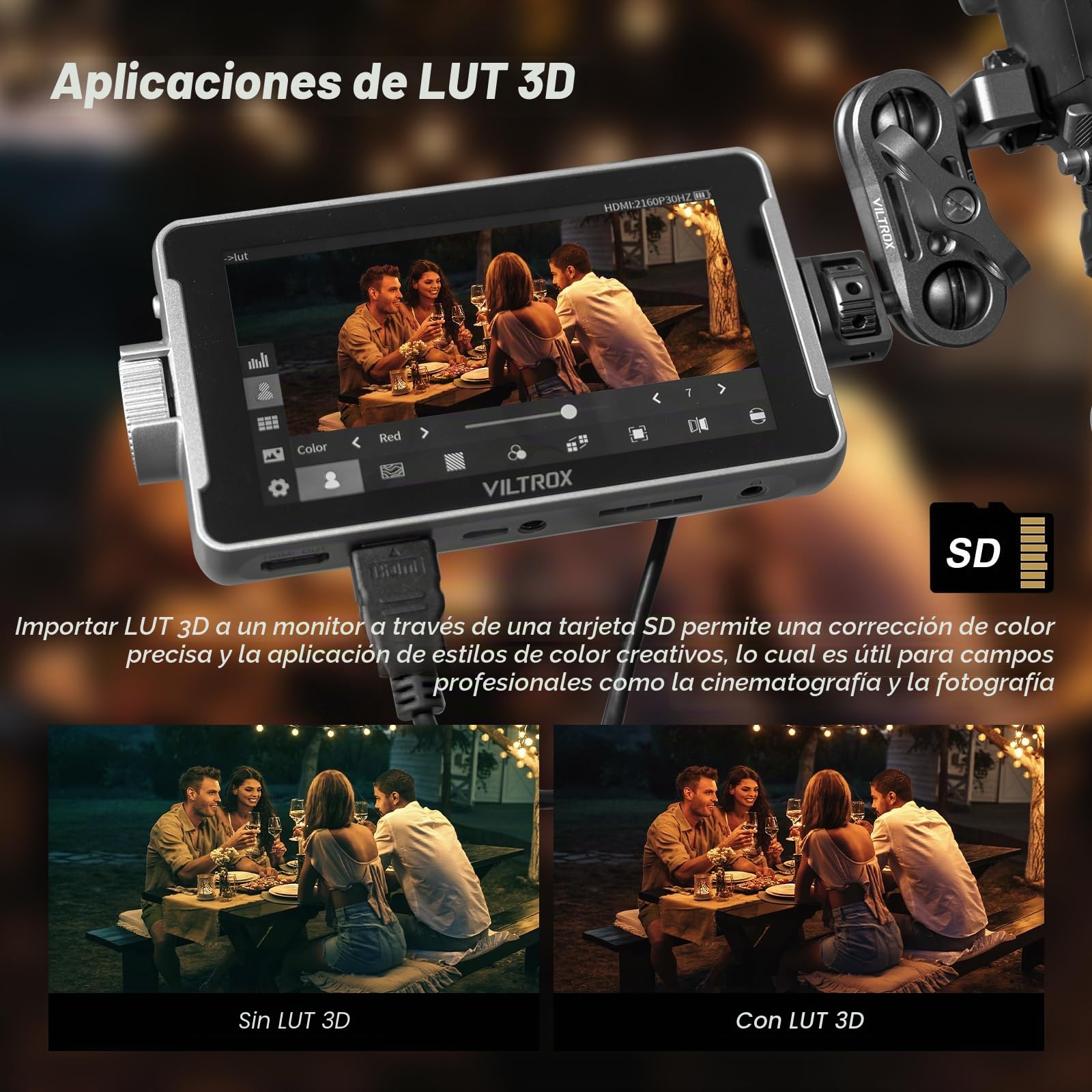 VILTROX DC-V1 DCV1 Monitor de Campo Cámara Touchscreen 5,5 Pulgadas 4K HDMI External Camera Monitor con Batería Full HD 1920x1080 IPS 3D LUT con Parasol para Sony Canon Nikon DSLR（DC-550 Lite Upgrade）
