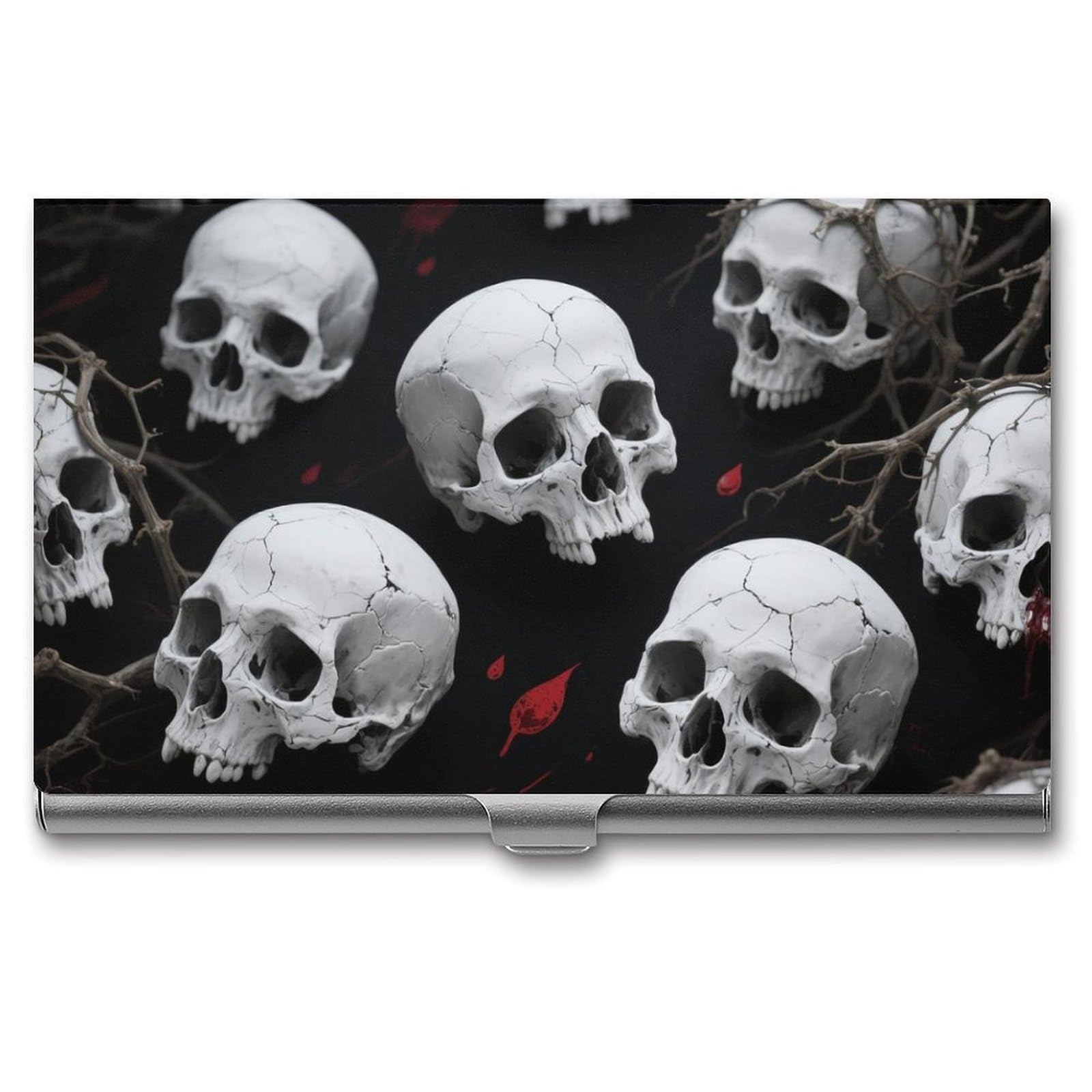 DWVTSLH Skulls Business Card Holder, Slim Portable Metal Business Card Case Pocket Wallet Professional Name Cards Holder for 22-30 Cards, Credit Card ID Case/Holder for Men Women