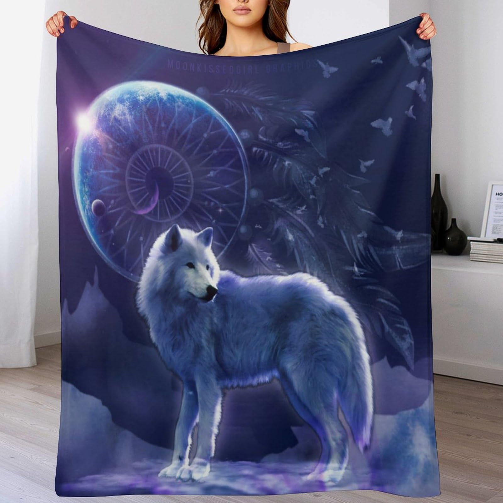 Couvre-lit loup anti-froid en flanelle lavable pour canapé et lit double