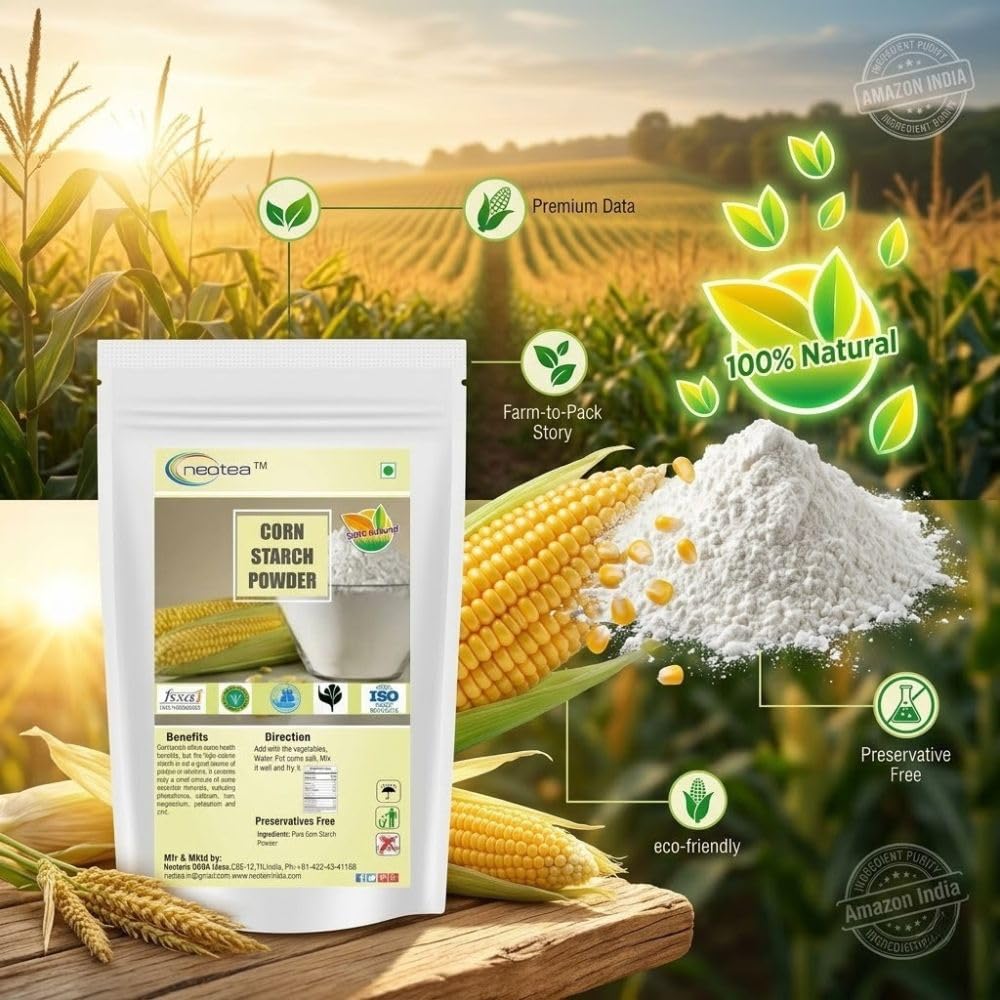 Neotea Corn Starch Powder | Fine Texture Thickening Agent for Cooking & Baking | Ideal for Sauces, Gravies, Soups, Desserts & Snacks | Multipurpose Kitchen Ingredient | 100% Pure Corn Starch 500 GM 2