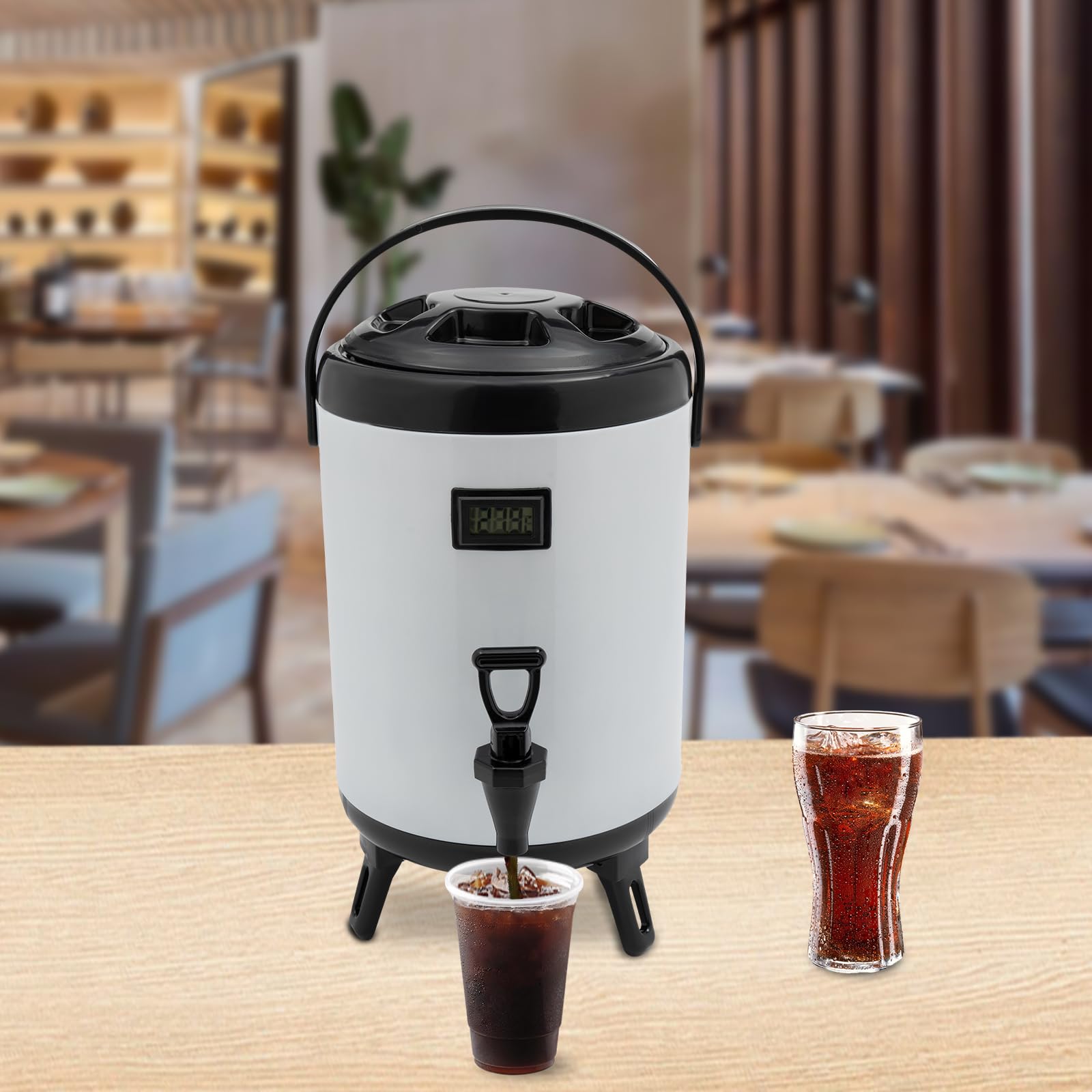 Distributore di bevande isolato in acciaio inox, 8 l, distributore di bevande calde e fredde, con termometro, rubinetto per caffè, cioccolato, tè al latte, succo, termico, 12 ore (bianco)