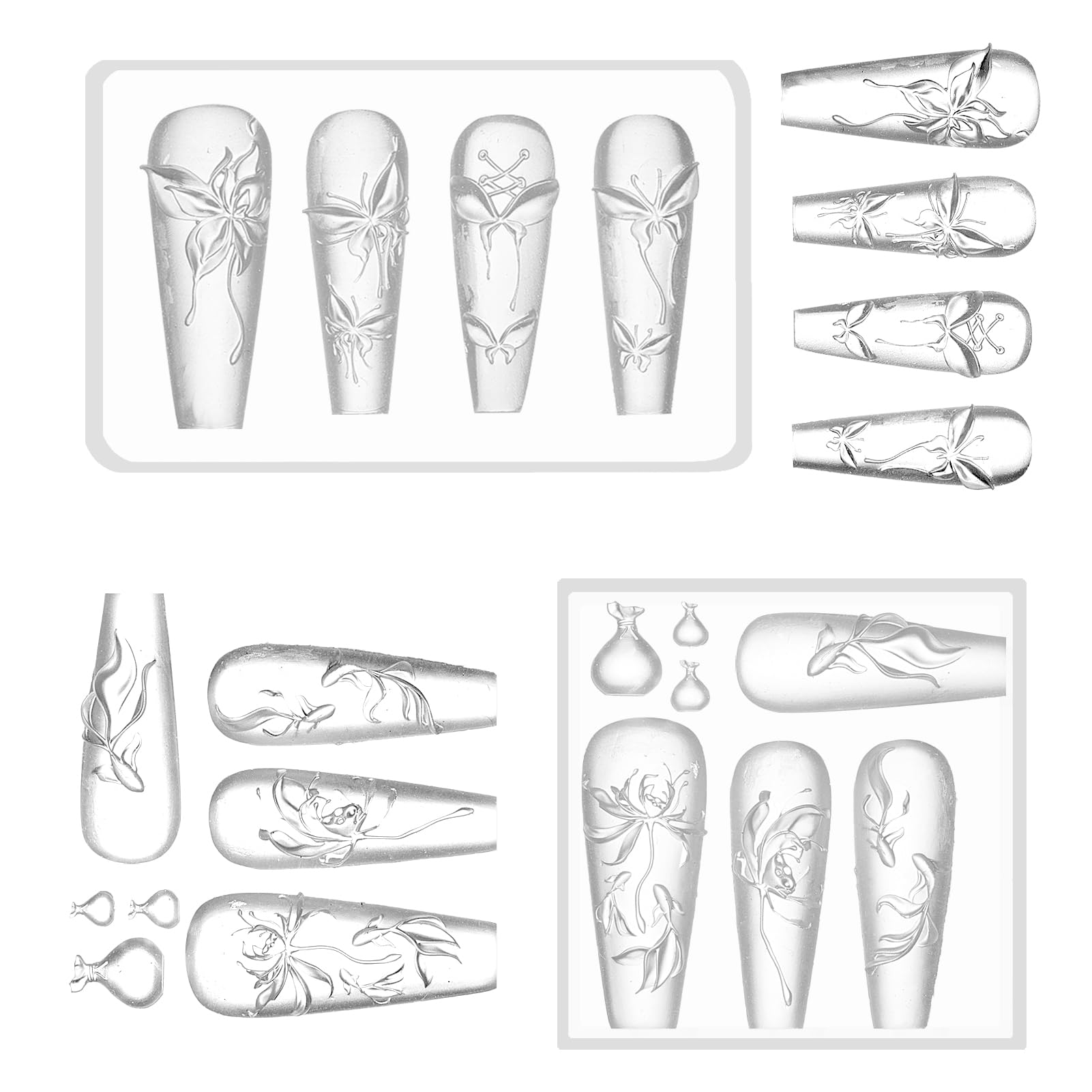 NICENEEDED 2PCS 3D Lotus Flower Nail Art Mold, Silicone Carving Template, Floral Blossom Petals Nail Decor Supplies Accessories for DIY