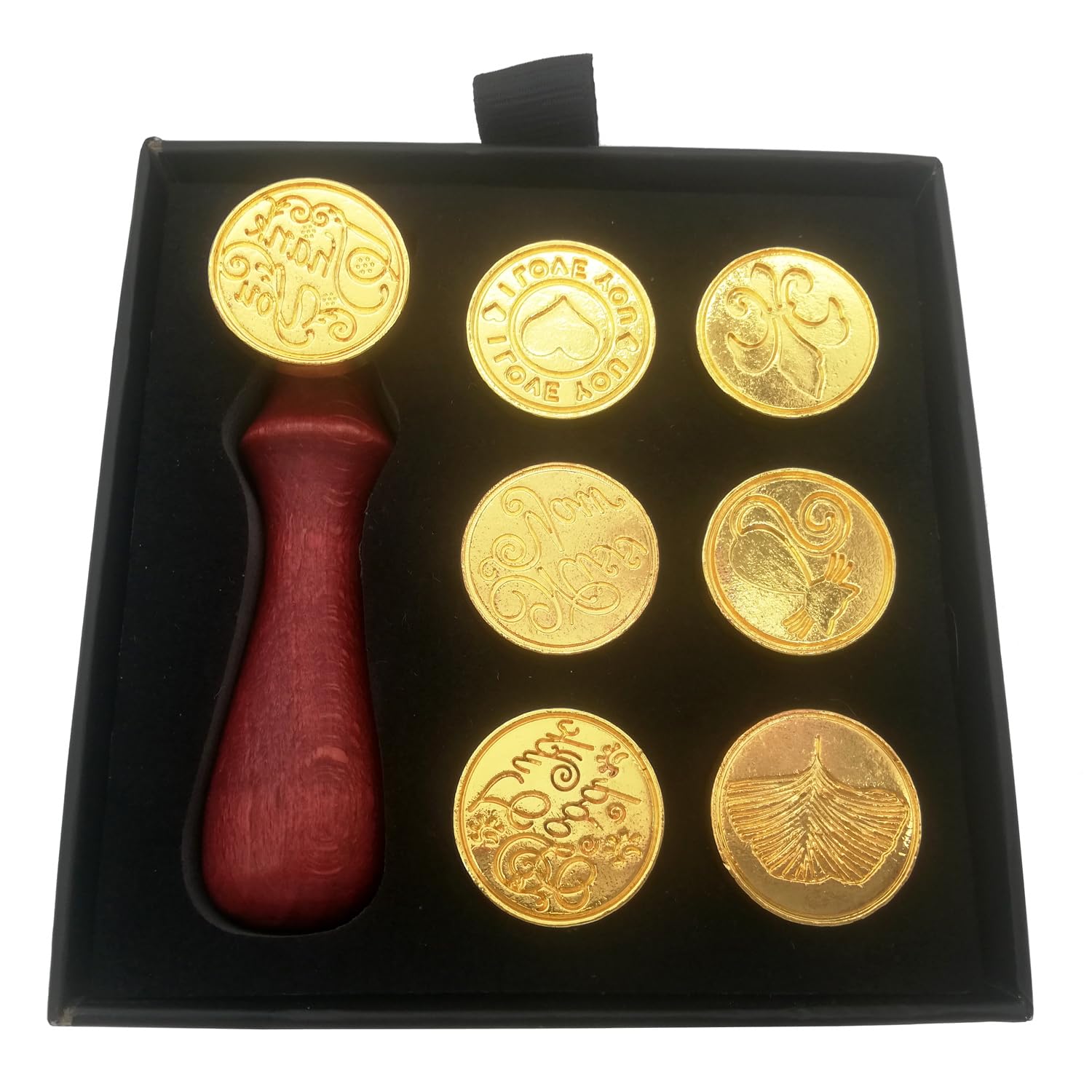 Wax Seal Stamp Set, 7 Pcs Removable Copper Seals and Wooden Handle, for Invitations Cards Wedding Engagement