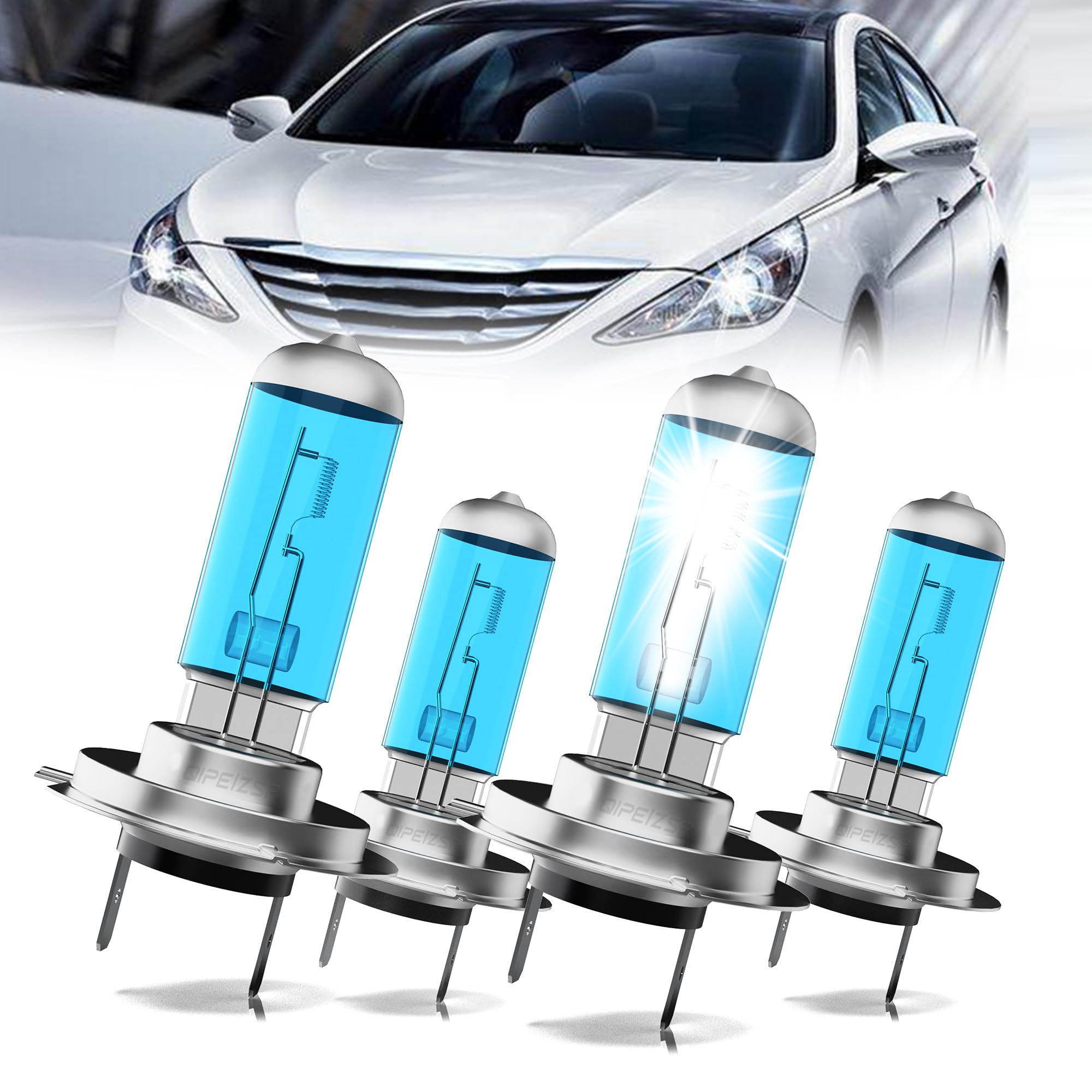 QIPEIZSP compatible with SONATA (2011 2012 2013 2014) Halogen Headlight Bulbs, H7 High Beam & H7 Low Beam Combo, Pack of 4