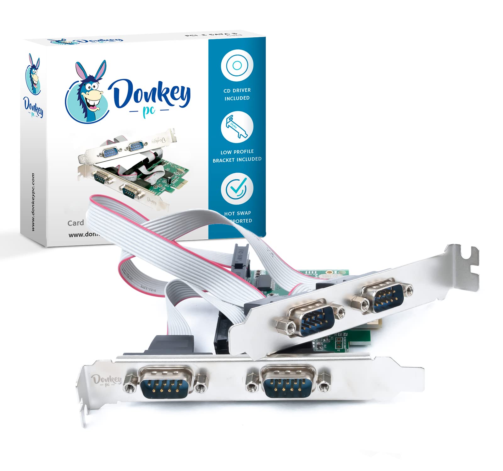 Convertidor de Adaptador de 4 Puertos PCIE a RS232, Tarjeta expansión Controlador PCI Express PCI-E a RS232 para PC de Escritorio con Soporte bajo