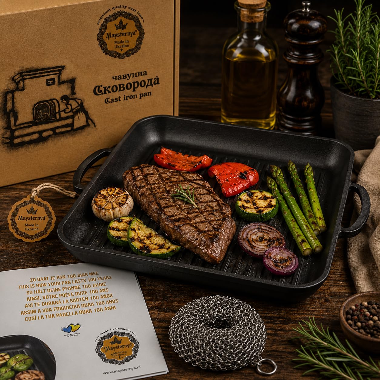 Plaque Grill en Fonte 35x35 cm – Compatible Induction, BBQ & Gaz – Sans PFAS – Accessoire Barbecue – Plancha Carrée – Noir