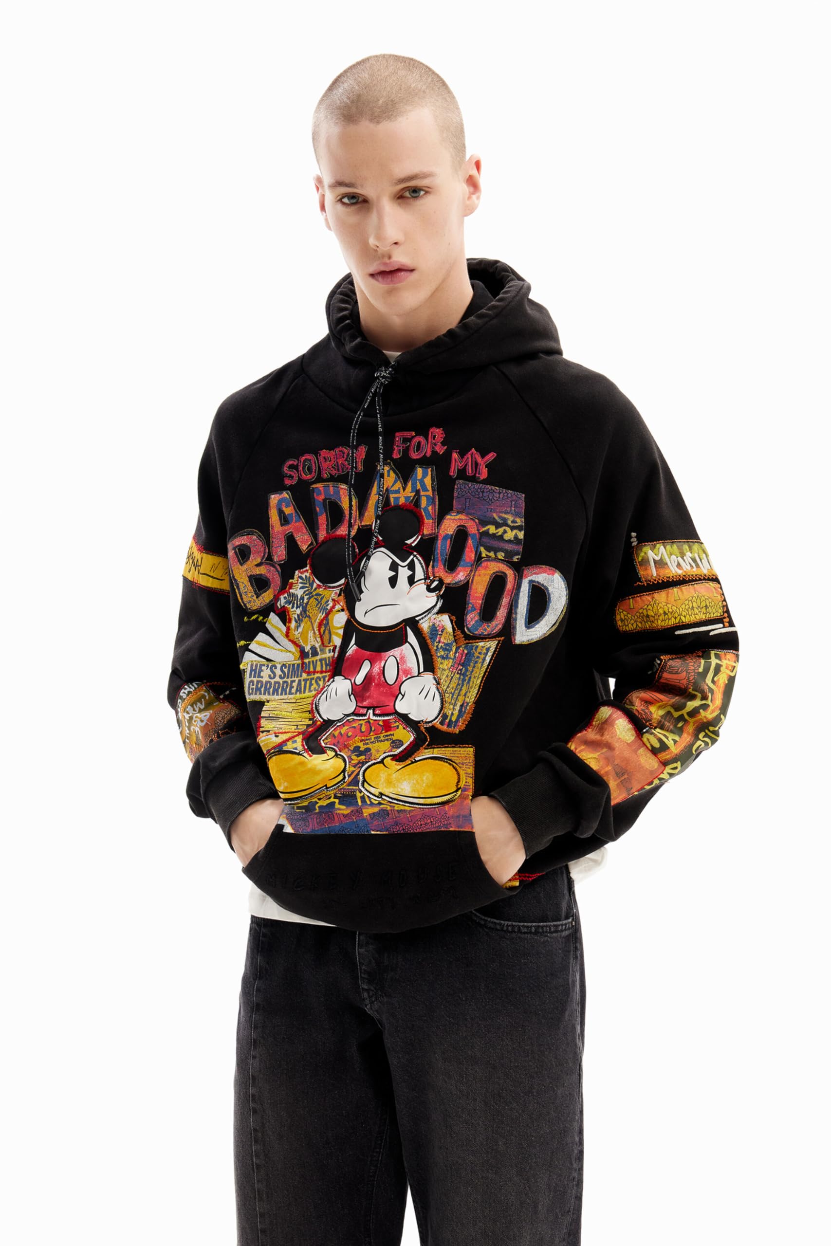 Desigual Men's Sweat_Mickey Bad Mood Sweatshirt, black, M