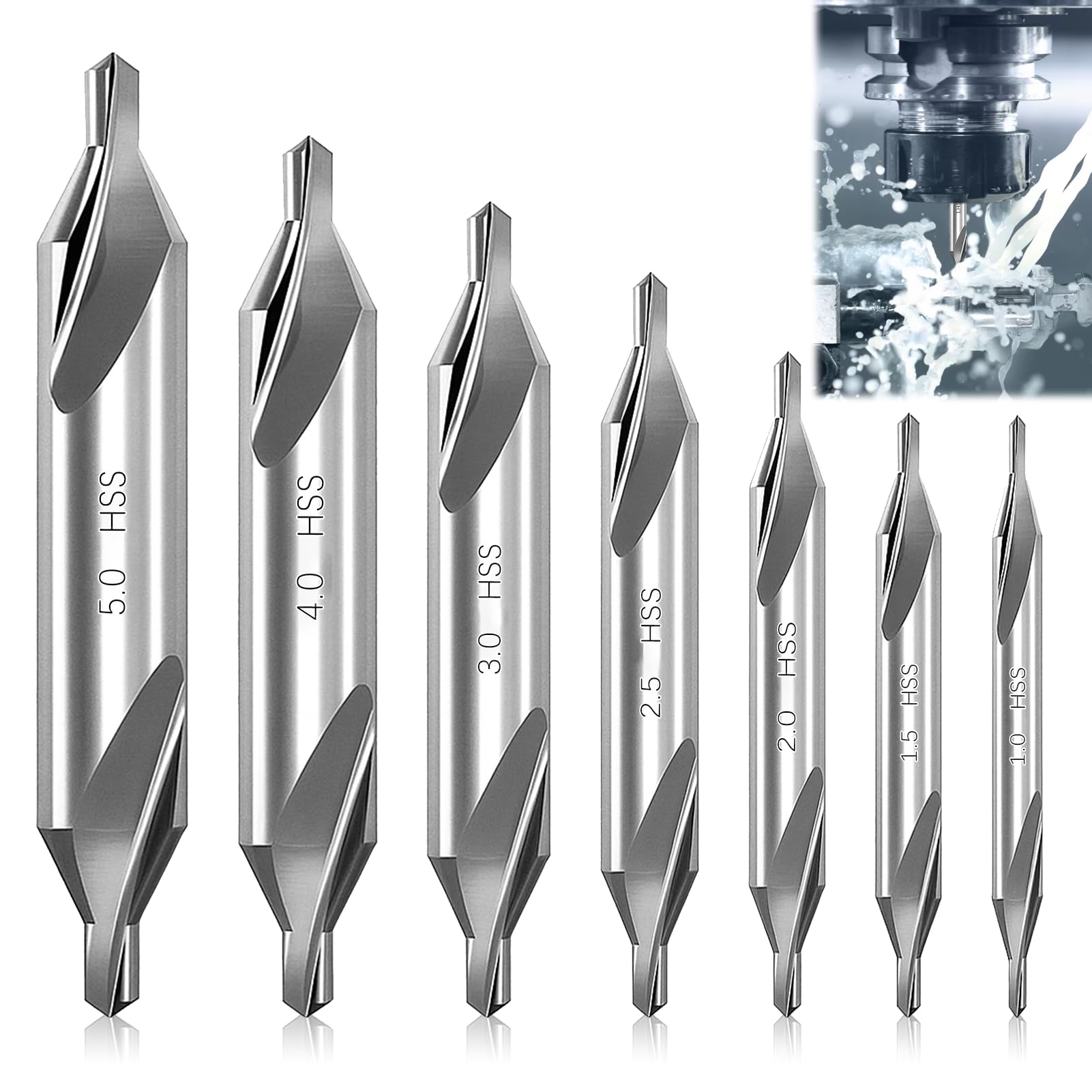 Mlifleue 7PCS Centre Drill Bits Set, 60-Degree Angle Center Drill Bits Kit, High-speed Steel Material Centering Drillbit, Countersink Tools for Lathe Metalworking (1/1.5/2/2.5/3/4/5mm)