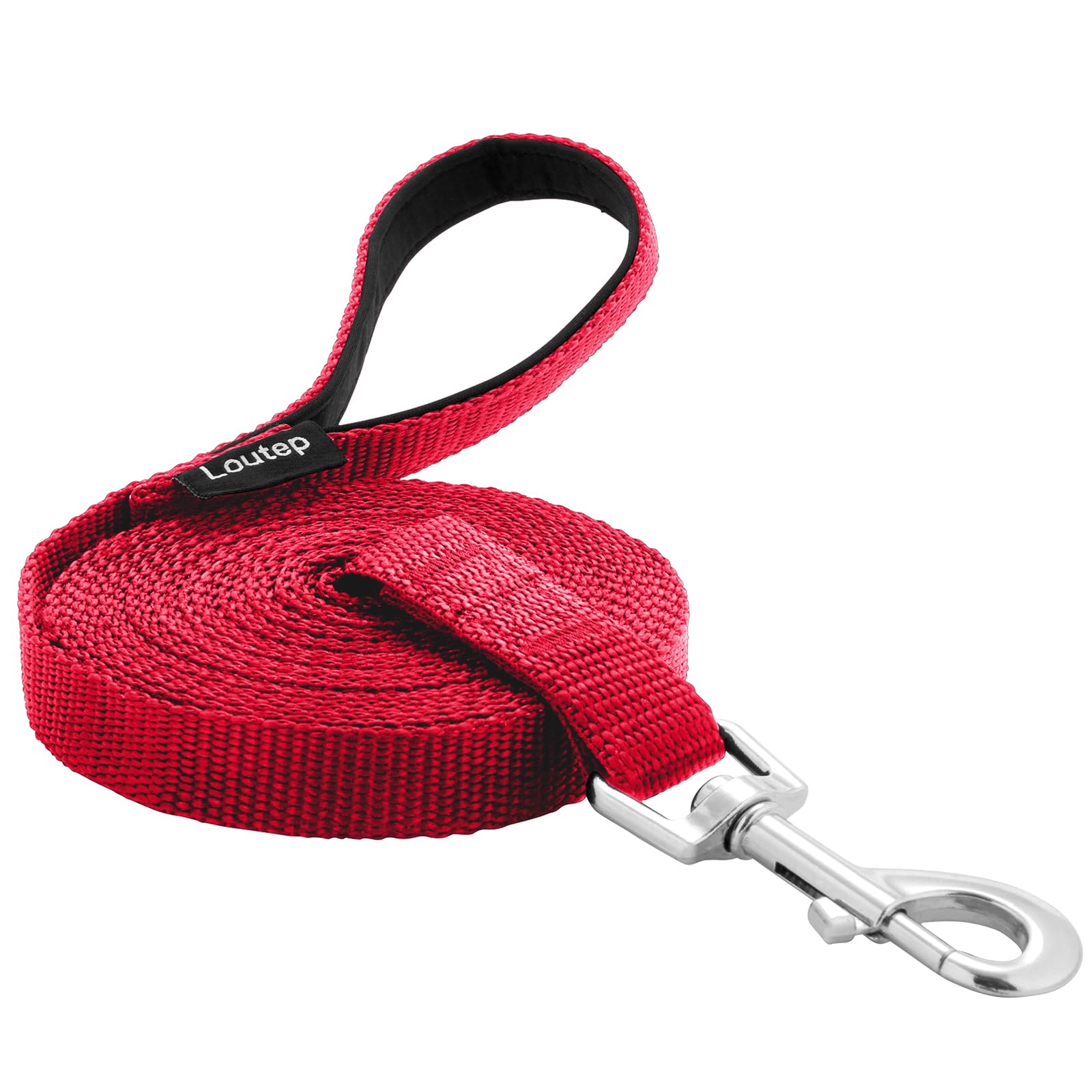 Loutep Dog Training Leash - Long Line for Recall & Obedience, Nylon Training Lead with Padded Handle, 15 ft / 20 ft / 30 ft / 50 ft / 100 ft - Long