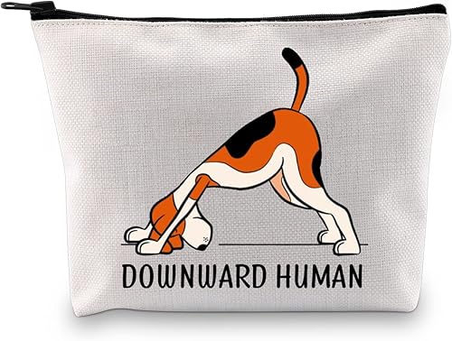 XYANFA Bolsa de maquillaje de yoga hacia abajo para amantes de la yoga humana, regalo para amantes de los perros, regalo para yoga, niña, mamá,