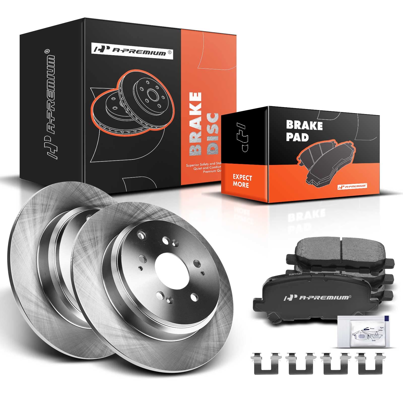 A-Premium 13.15 inch (334mm) Rear Solid Disc Brake Rotors + Ceramic Pads Kit Compatible with Select Honda and Acura Models - Odyssey 2011-2017, Pilot 2009-2015, MDX 2007-2013, ZDX 2010-2013, 6-PC Set