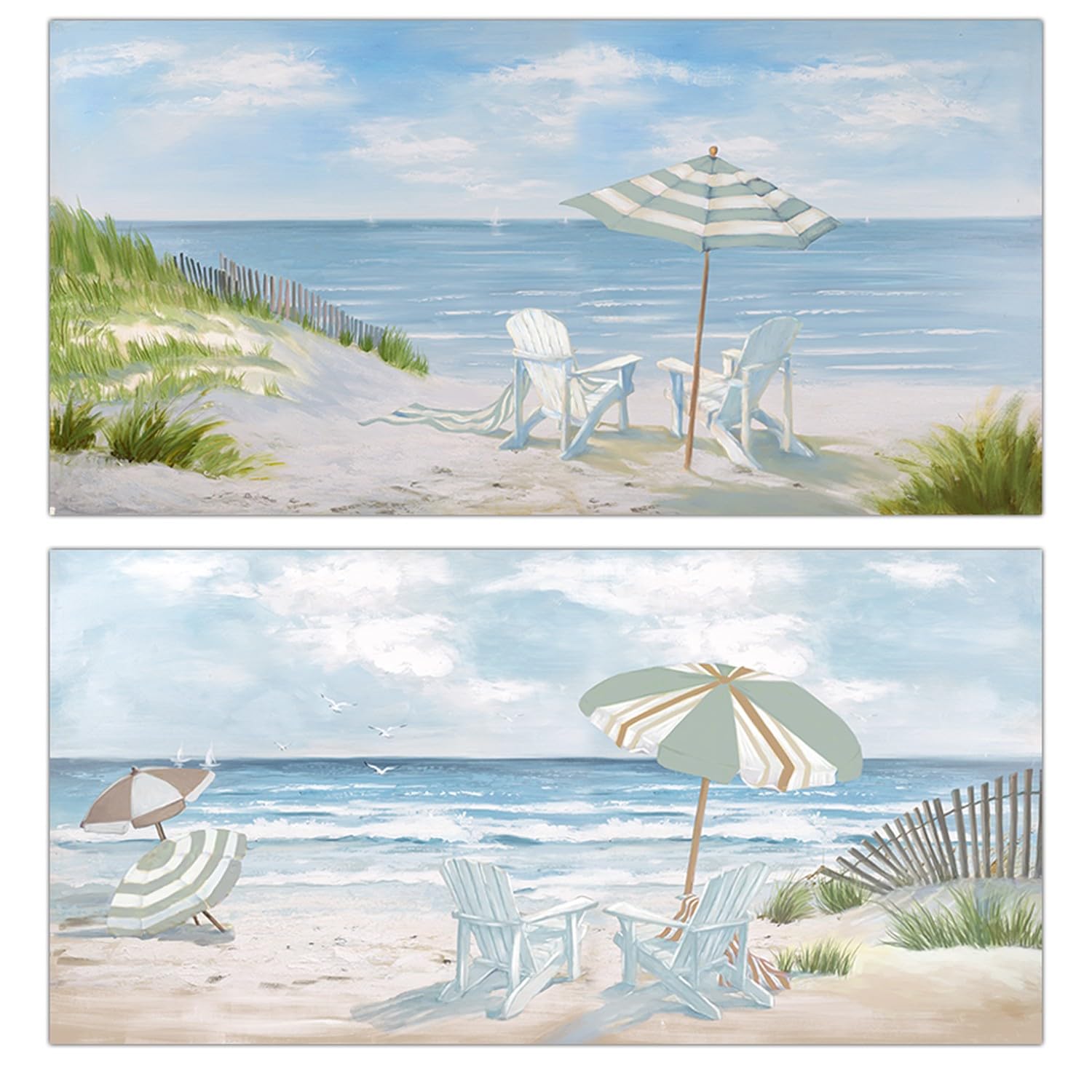 Tableau sur toile pas cher déco murale mer lot de 2 cadre bois 60x120