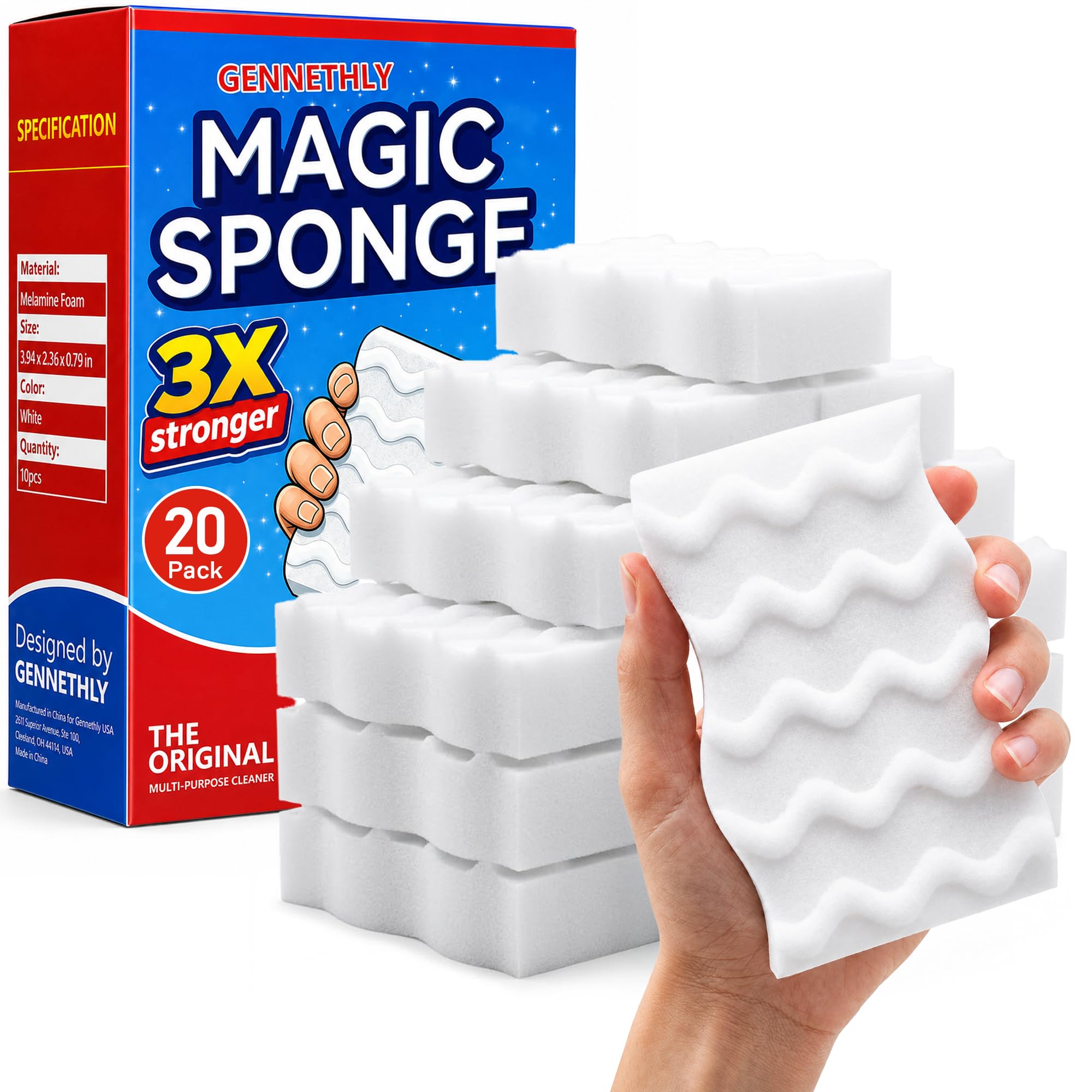 3X Density Magic Sponge Eraser, 20 Pack Cleaning Sponge for Kitchen & Bath