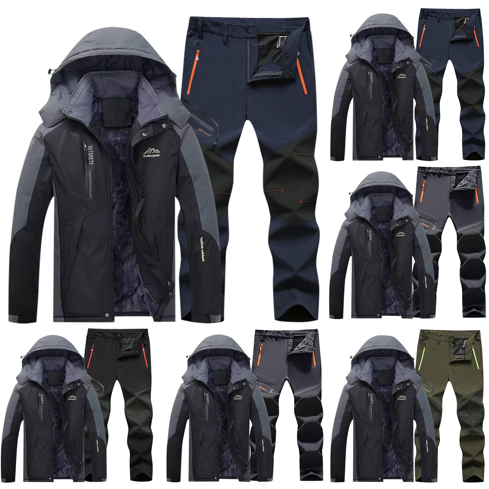 Generico Tuta da sci da uomo set 2 pezzi tuta neve per attività all'aria aperta antivento con cappuccio traspirante pantaloni neve e giacca in softshell per sci snowboard