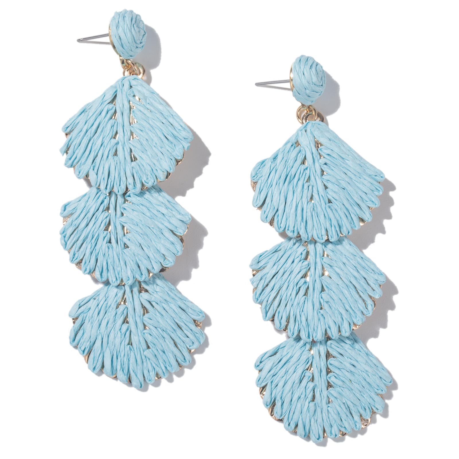 Boho Raffia Earrings Starfish Shell Seashell Dangle Drop Earrings Cute Statemnet Trendy Jewelry Summer Beach Outfits for Women