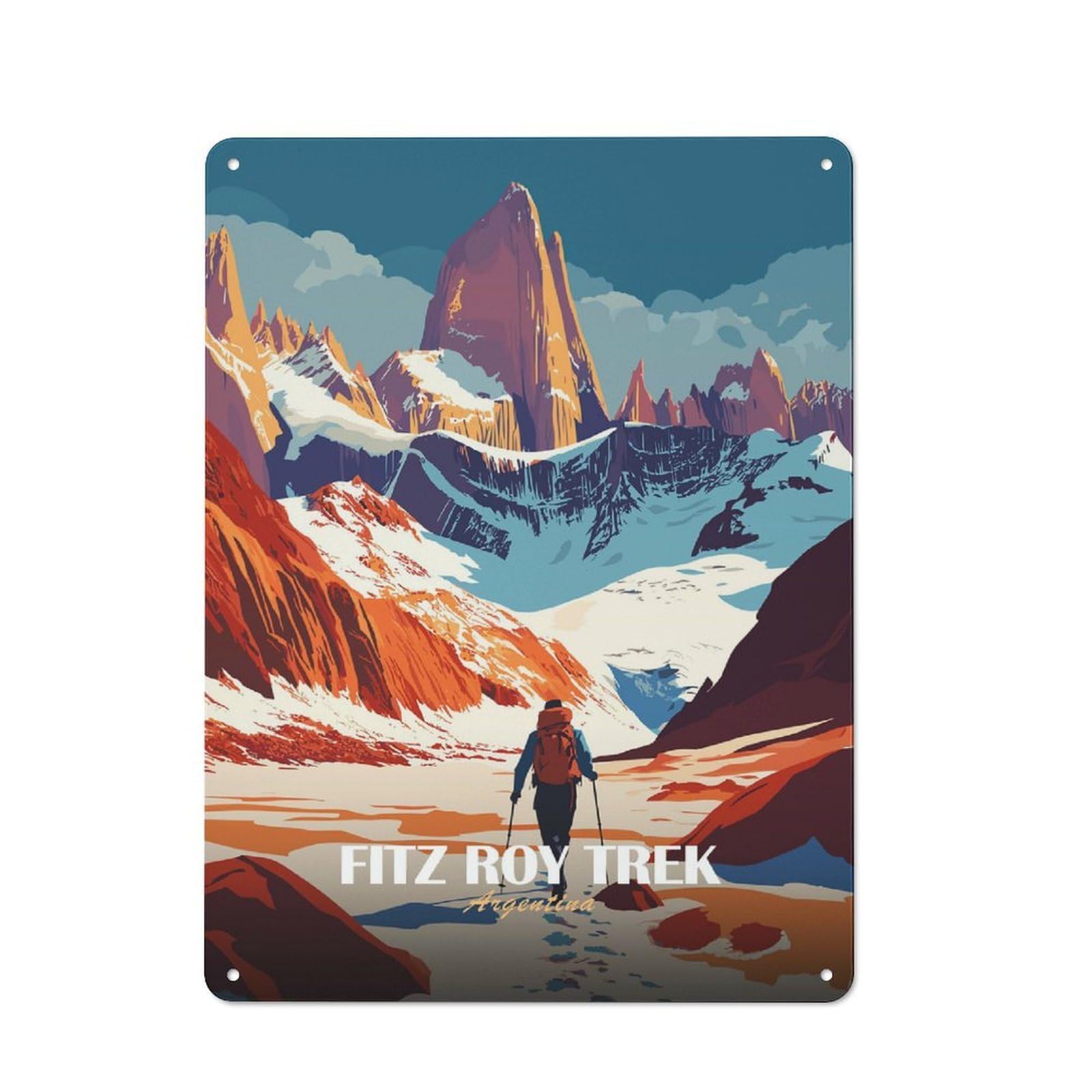 Junmoney Style-9 Decorative Metal Sign With Fitz Roy Trek, Argentina Design 40X30cm, Cosy Cafe Wall Decor For Kitchen, Cafe, Pantry Or Dining Room