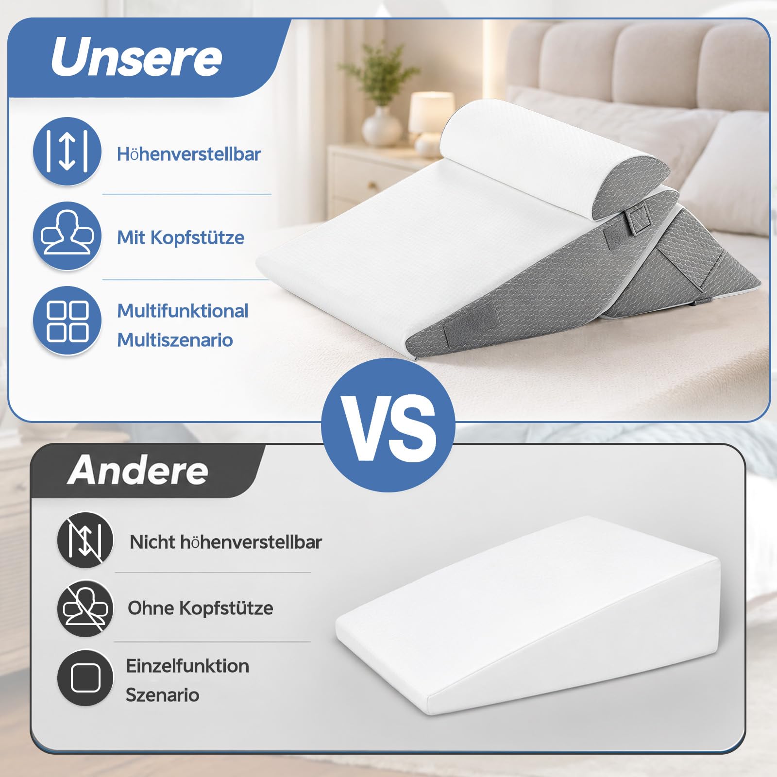 Juego de 3 almohadas ajustables en cuña para cama, almohada de reflujo de espuma viscoelástica, almohada ortopédica para apoyo postoperatorio, cojín de espalda, cojín de lectura para cama y