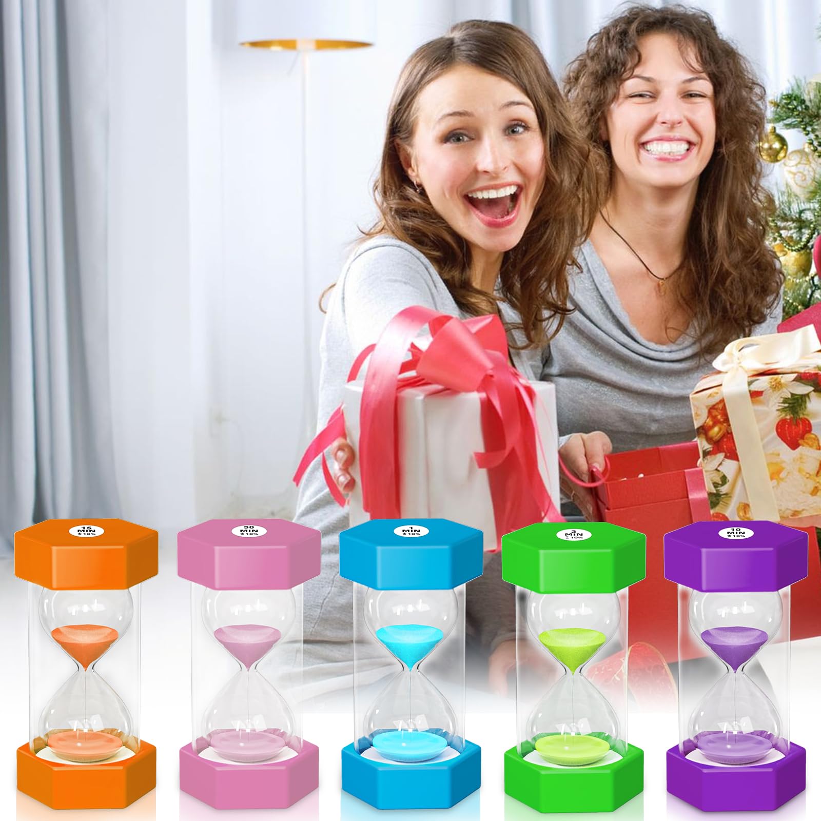 Hourglass Sand Timer, 1/3/5/10/15/30 Minutes Sand Clock Set, Acrylic Colorful Reloj De Arena para, Hour Glass Sand Watch for Classroom, Game, Home, Kitchen, Desk Decoration (Pack of 6)