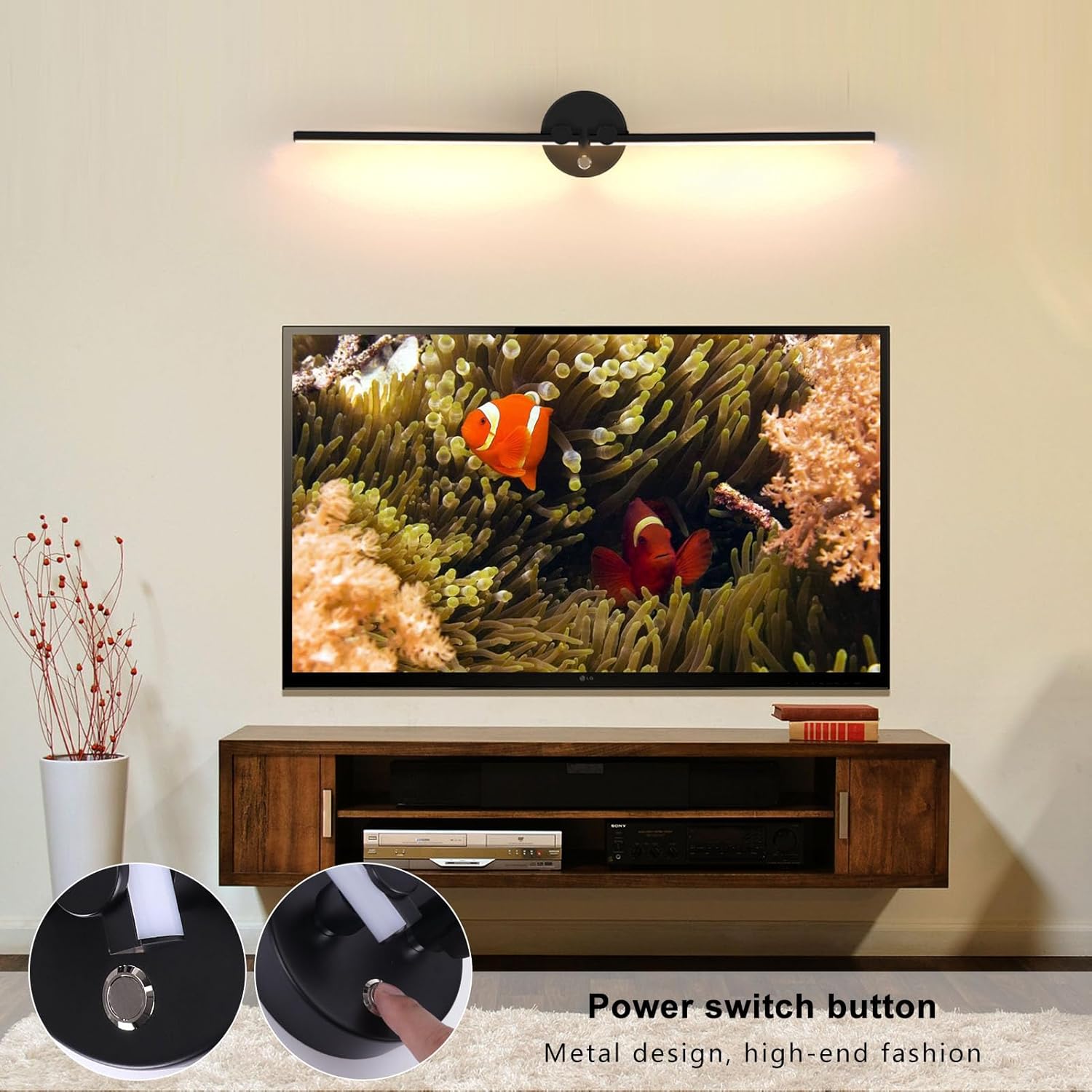 Kawell 12W LED Wall Light Hardwired with Switch 300° Rotatable Arms Modern Sconce Lighting for Living Room Bedroom Hallway Indoor Energy Efficient Fixture, Black 3000K