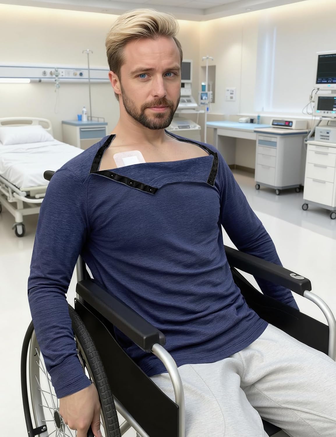 Unisex Chemo Port Shirts Long Sleeve Post Shoulder Surgery Recovery Shirts Tear Away Chemo Clothing - Image 3