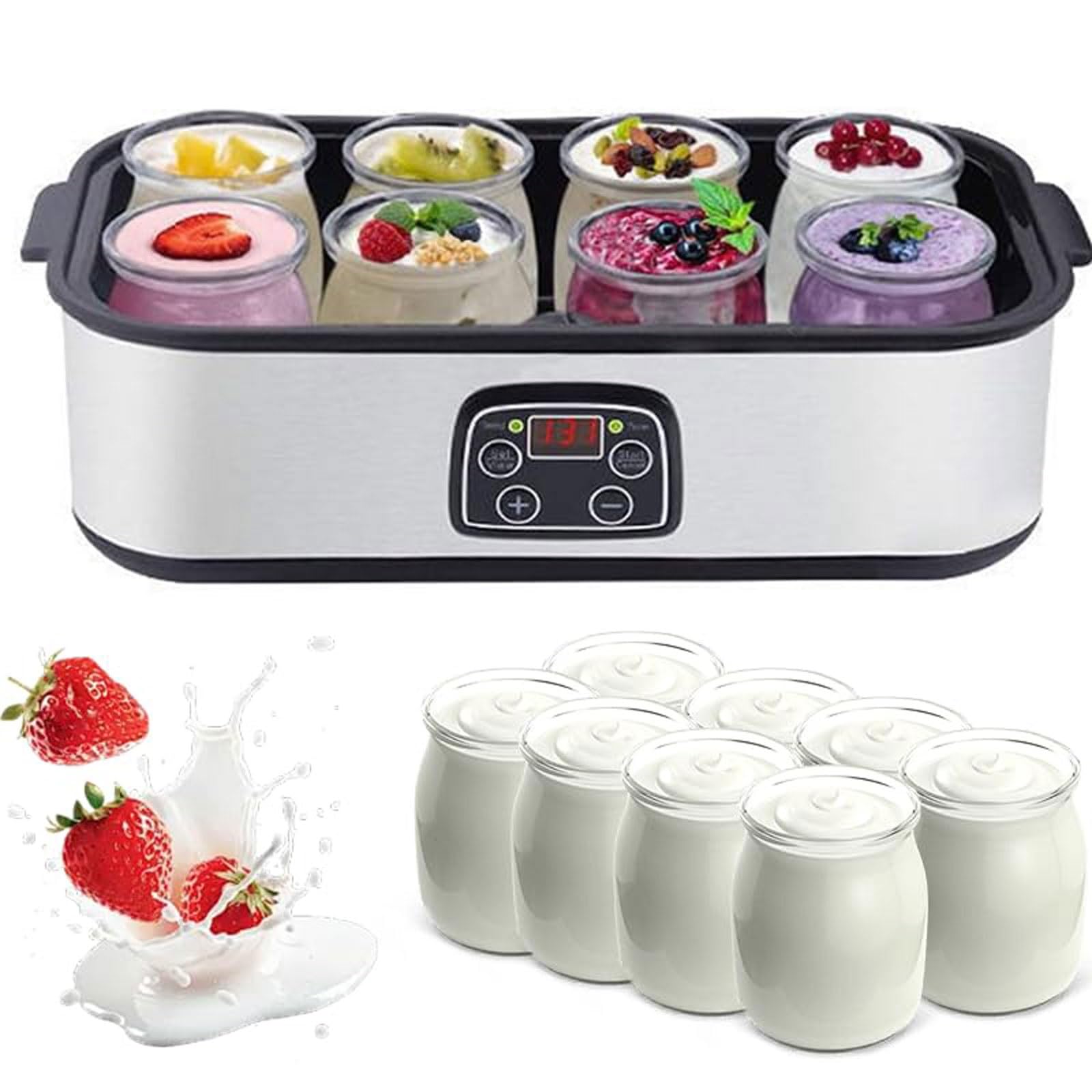 FHRKA 1.4L/2.5L Automatic Yogurt Maker with LED Display-Automatic Yoghurt Makers Machine, 0-48h Timer & 20-50℃ Temp Adjustable (1400ml)
