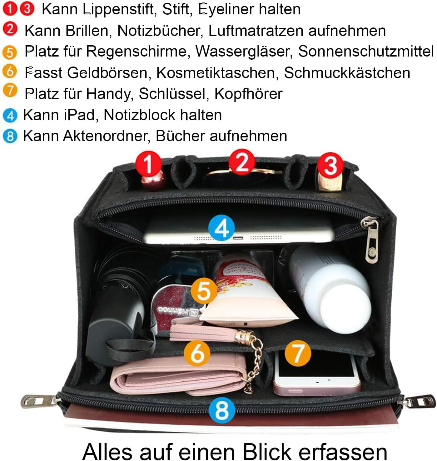 DongMaple Organizzatore Per Borsa Tote Bag, Feltro - 10