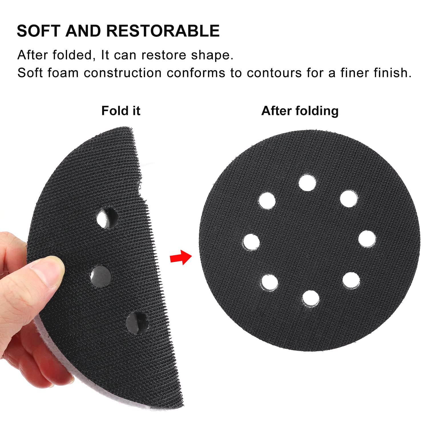 2x Soft Sponge Foam Sanding Pads Buffer Backing Cushion 5 Inch 8 Hole Interface Pad Soft Density Interface Pad for Woodworking Polishing