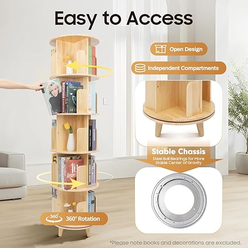 Miniatura 5 de Estantería giratoria de 5 niveles de 360 exhibiciones, organizador estrecho de madera, estante de almacenamiento multifuncional para dormitorio,