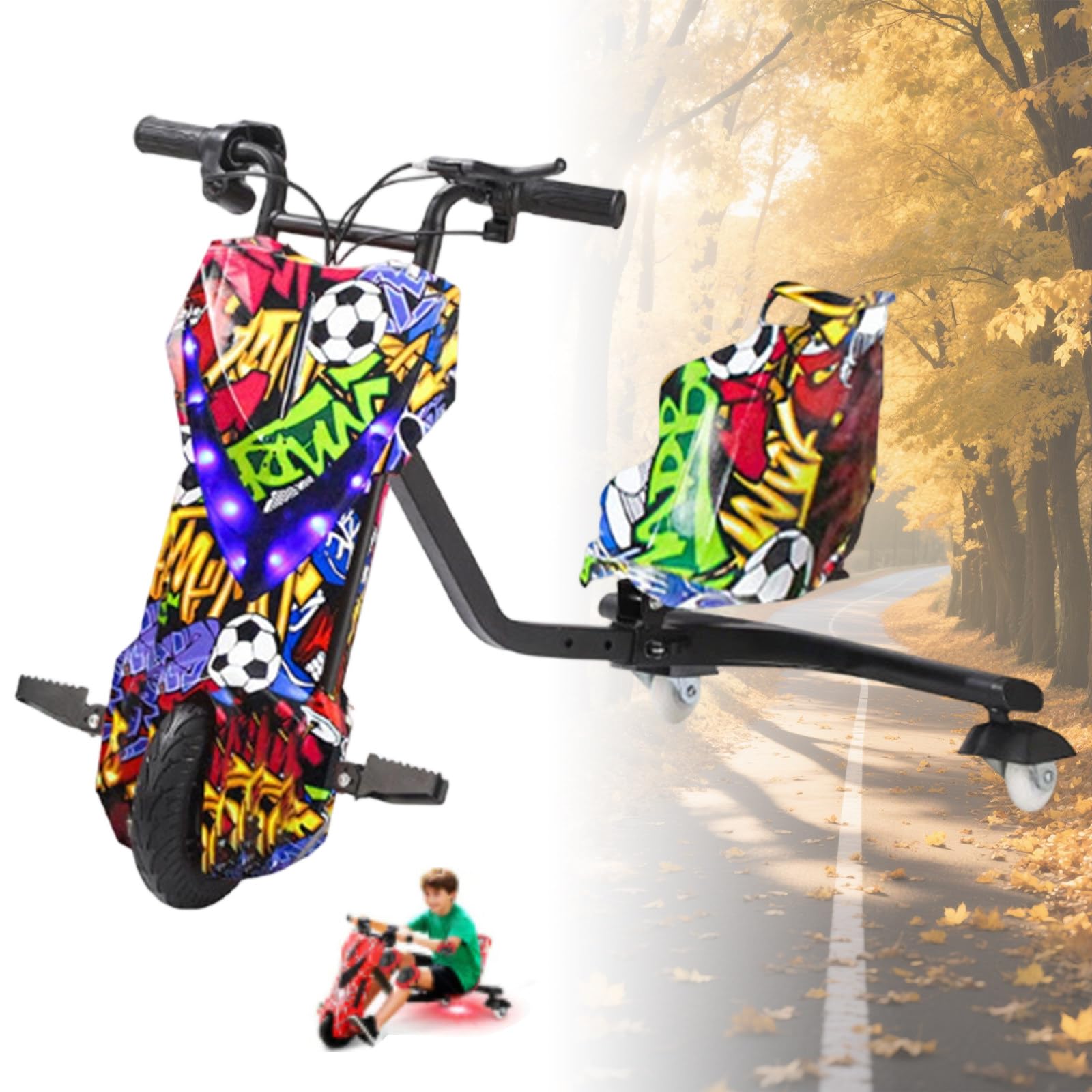 Triciclo a batería Drift Trike, TecnologíA De AbsorcióN De Impactos Y Pedales, 3 velocidades, Kart eléctrico con batería de 36V y Motor de 250W, para Parque, Escuela 8in-C