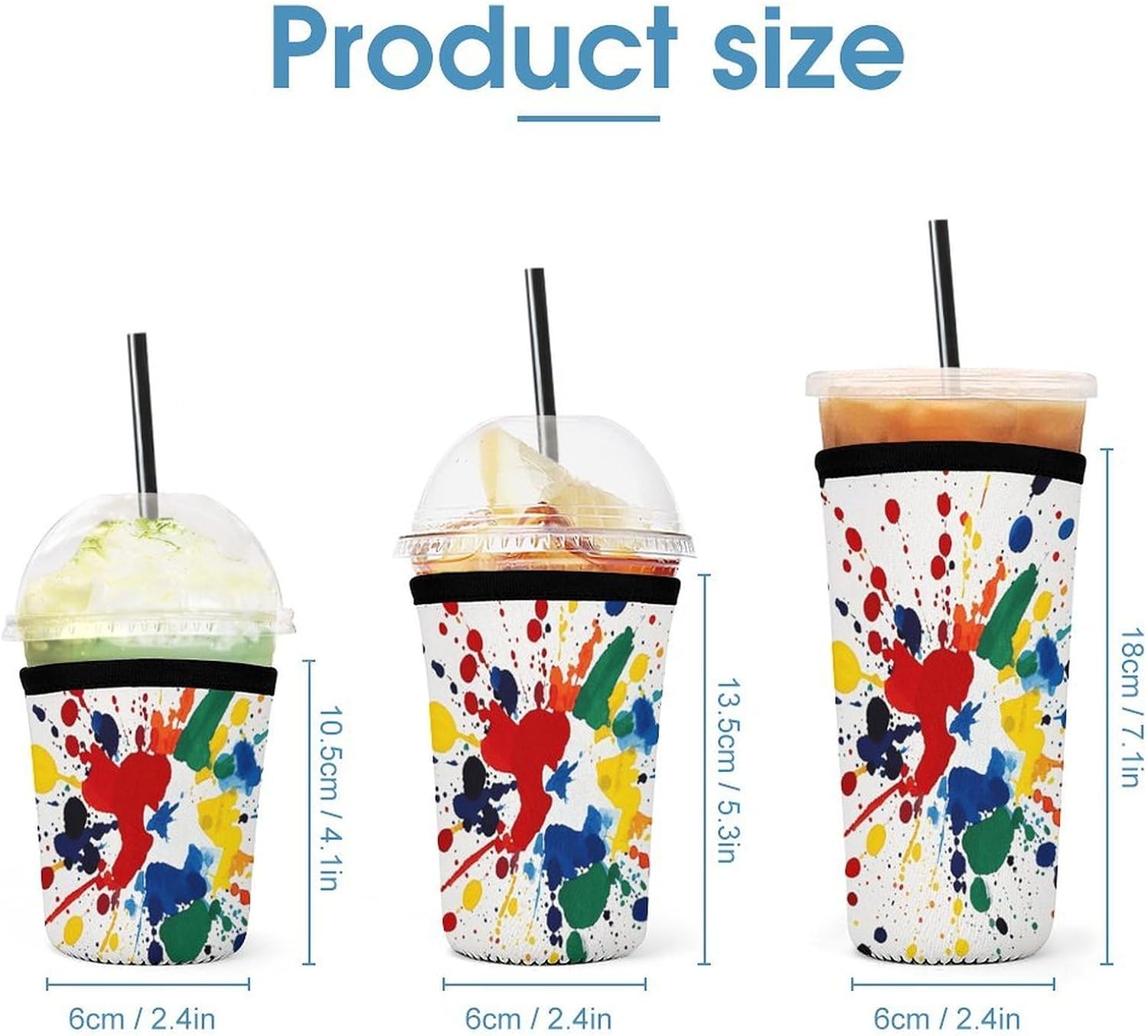 3 Pack Neoprene Cup Sleeves, Stretchy Reusable Drink Cup Cover Universal