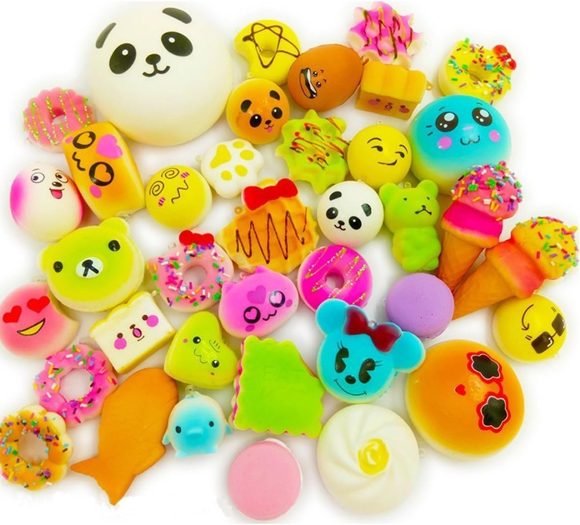 CloverTale 20 Pack Squishy Toy Jumbo Food Squishise Cat Hamburgers Cream Scented Slow Rising Squishies Charms, Kid Toy, Lovely Toy Stress Relief Toy Cell Phone Straps Key Chains Stress Relief toy