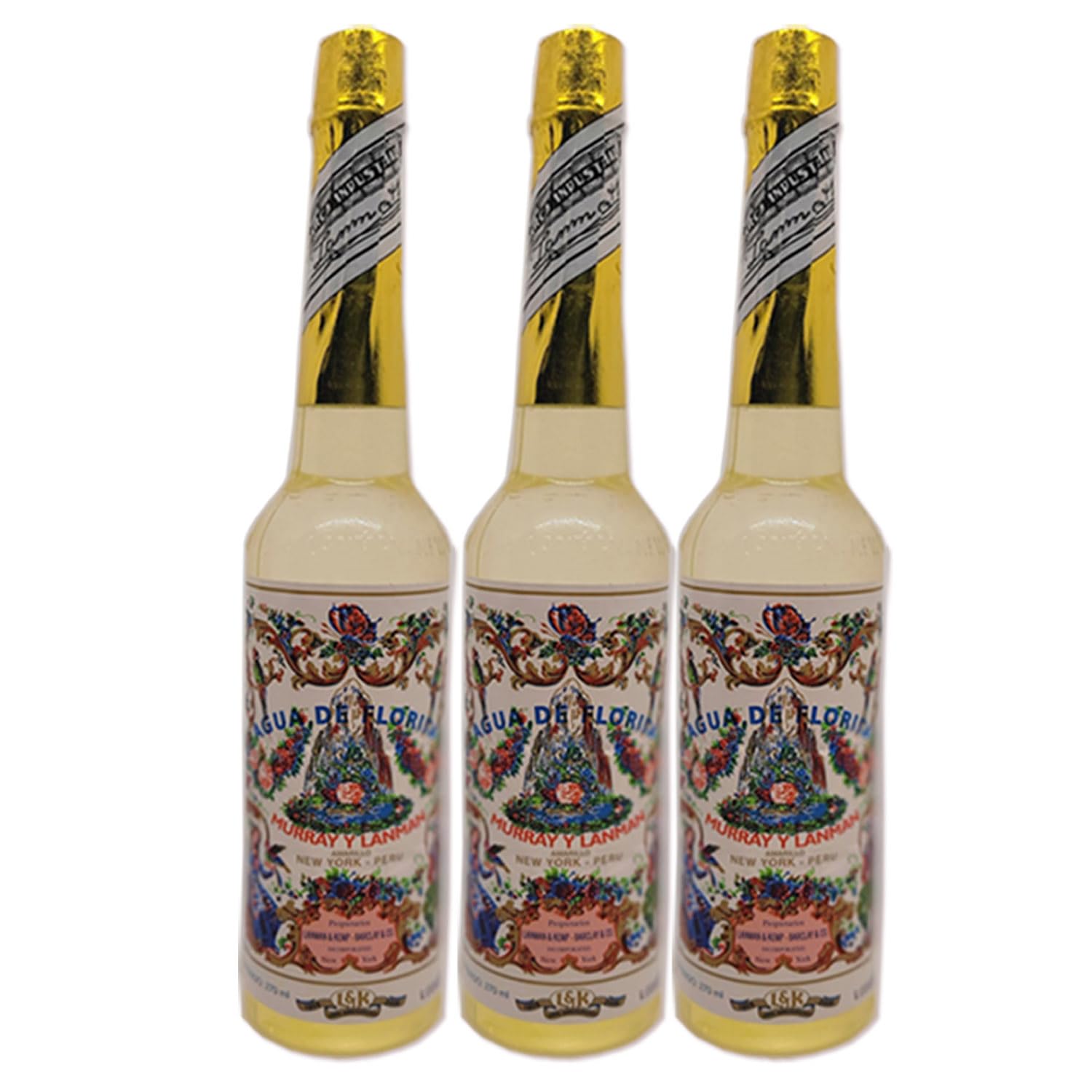 Paquete de tres Agua Florida - Pack de 3 Botellas Amarillas Tapón Blanco de 270 ml originales | Energía, Limpieza y Protección Espiritual | Agua espiritual limpiadora de chamanes