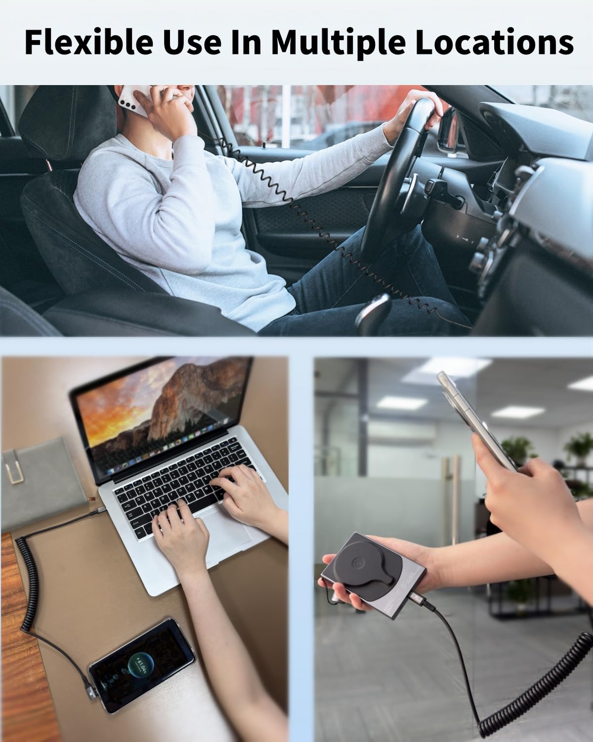 Cable USB C en espiral en ángulo recto USB C a USB C en espiral para Android Auto/Carplay, carga rápida USB tipo C, longitud recomendada [1.5 pies a 4 pies, paquete de 2] para iPhone 16/15 Series
