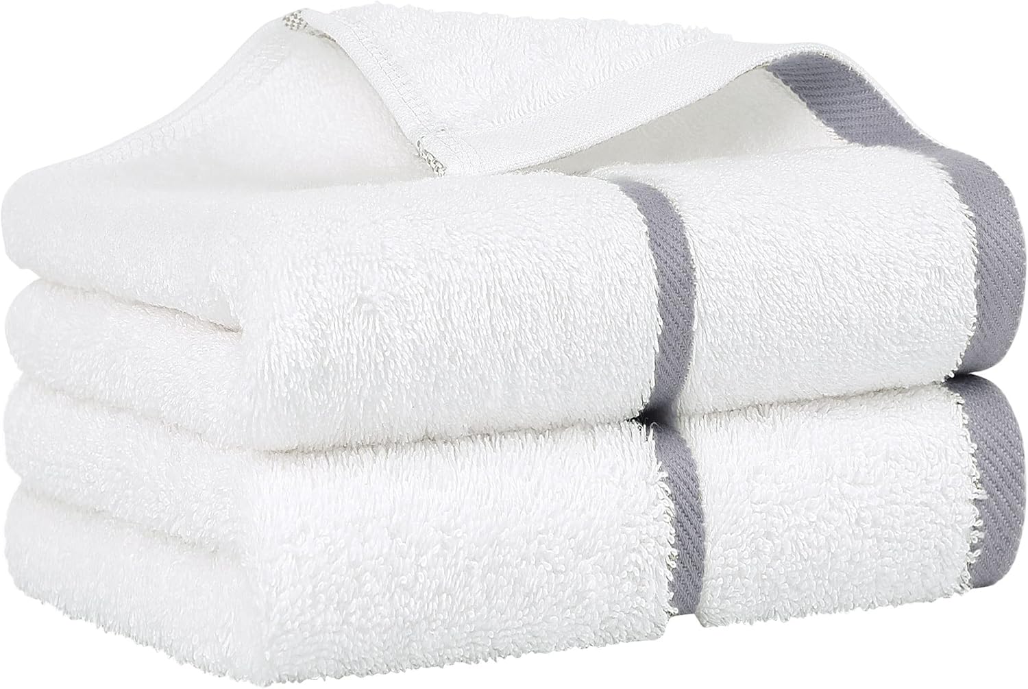 PiccoCasa Set of 2, 750 GSM Luxury White Hand Towels - Oversized 16x30 Inch Cotton Ring Spun Face Towels Highly Absorbent Home Hotel Spa Quality Towel, Gray Strip