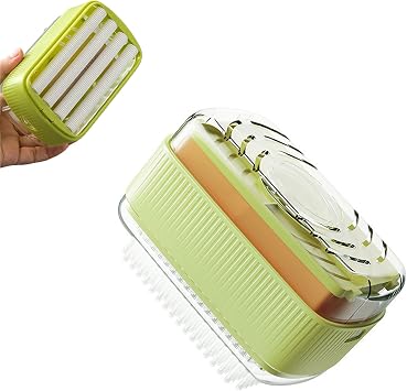 Rolling Soap Box for Laundry, Soap Box for Scrubbing, Laundry Brush for Cleaning Green