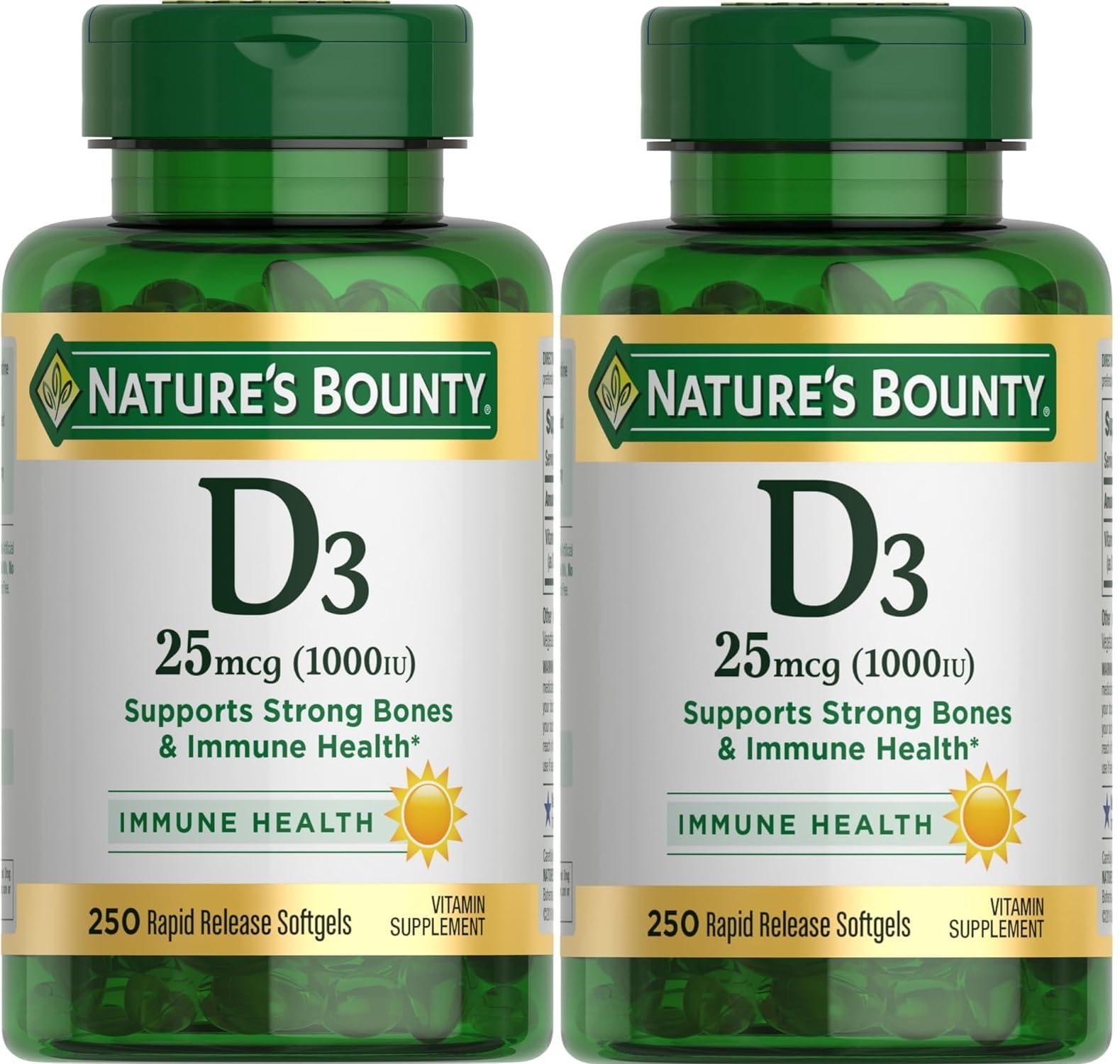 Nature's Bounty Vitamin D3-1000 IU, Rapid Release Softgels 250 ea (Pack Of 2)