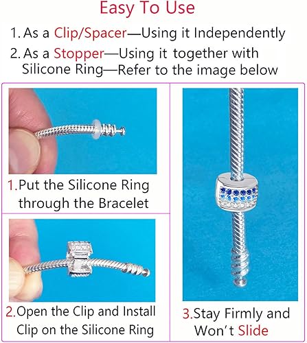 Miniatura 3 de Clip tapón encanto plata de ley 925 Crystal Charm Spacer encanto encanto de bloqueo para pulsera de Pandora, Azul, CC-1724