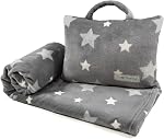 3-in-1 Kids Travel Pillow and Blanket Set - 40x60 Inches Soft Grey Star Design | Travel Blanket Airplane Compact with Bag | Ideal for Travel, Camping, Car Rides & Home Decor